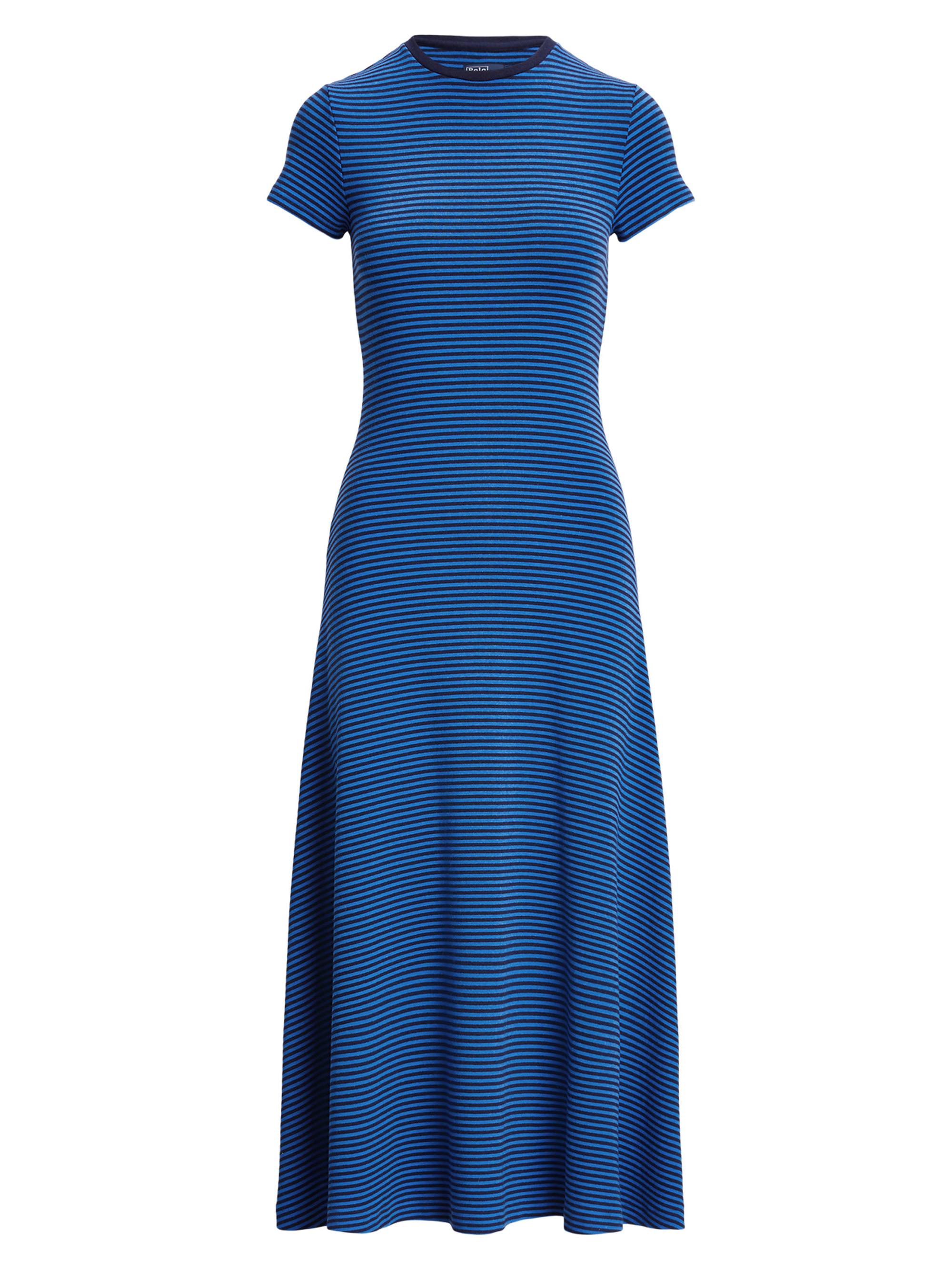 Polo Ralph Lauren Women's Striped Yarn-Dyed Rib-Knit Midi-Dress - Kite Blue Newport Navy
