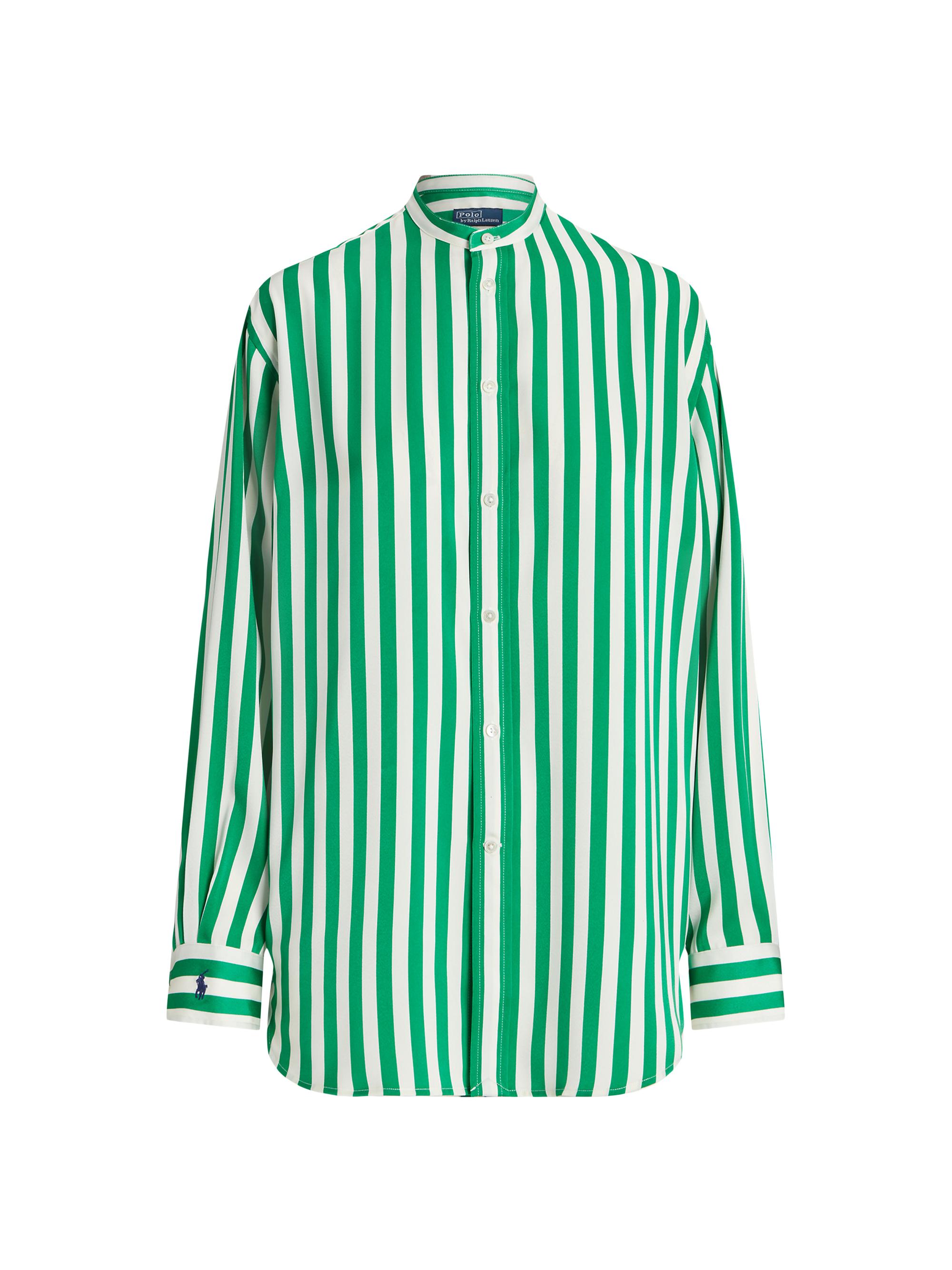 Polo Ralph Lauren Women's Oversized Silk Button-Front Shirt - Green Awning Stripe