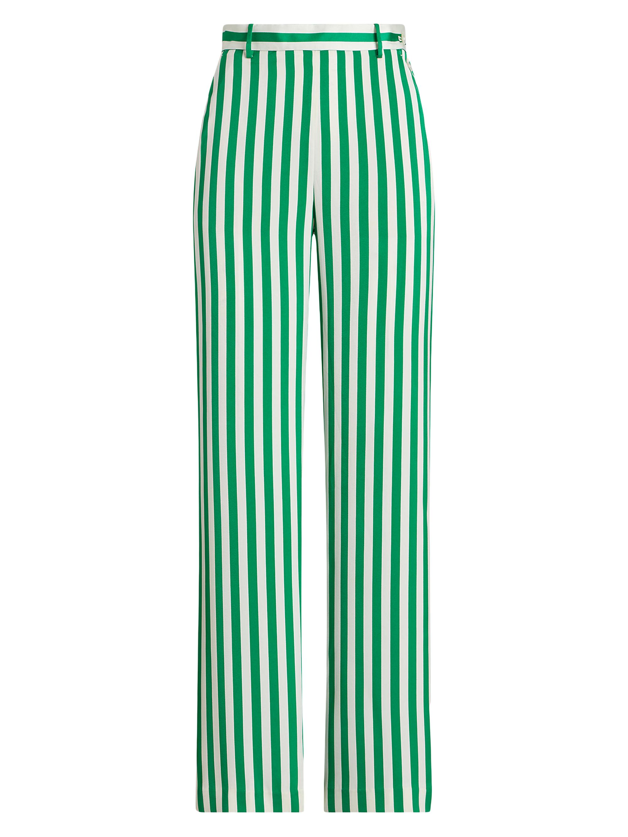 Polo Ralph Lauren Women's Stripe Silk Crêpe De Chine Wide-Leg Pants - Green Awning Stripe