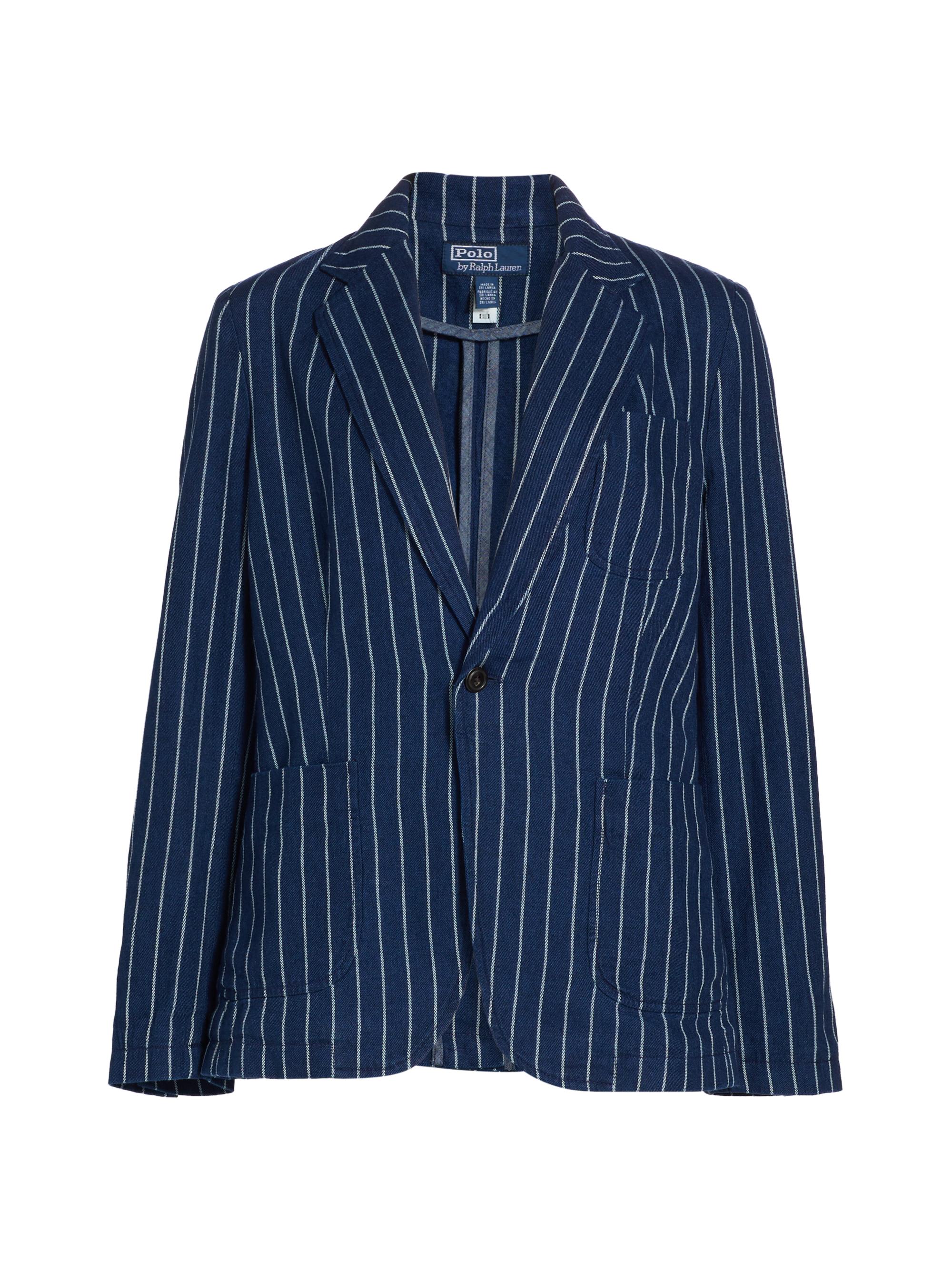 Polo Ralph Lauren Women's Pinstriped Linen-Cotton Twill One-Button Blazer - Blava Wash