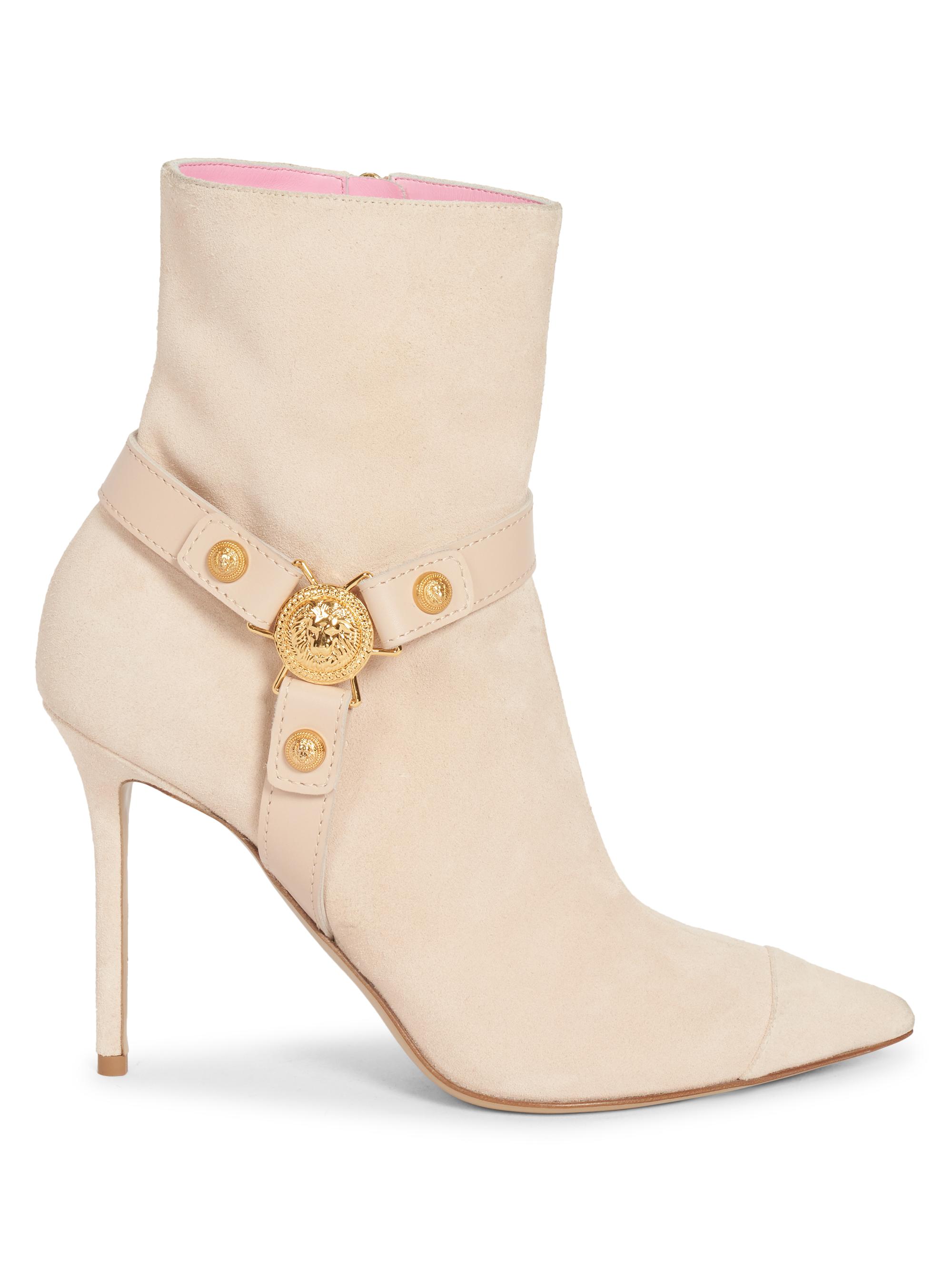 Balmain Women's Eva 95MM Suede Ankle Boots - Beige