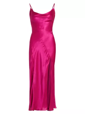 Nicholas the Label Women's Lennon Satin Asymmetric Cowl Midi-Dress - Magenta