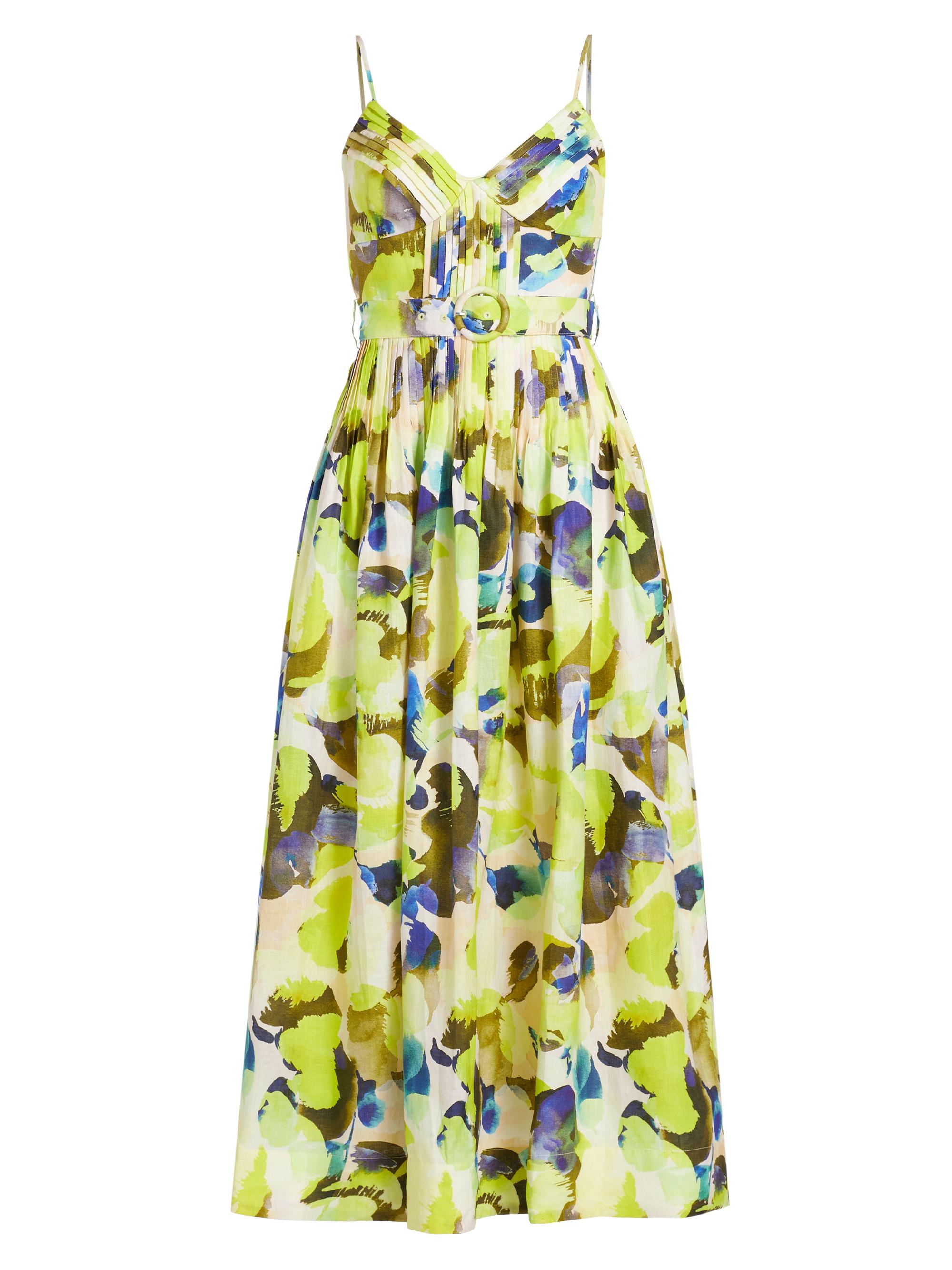 Nicholas the Label Women's Mireille Floral Belted Midi-Dress - Limeade Blur Print