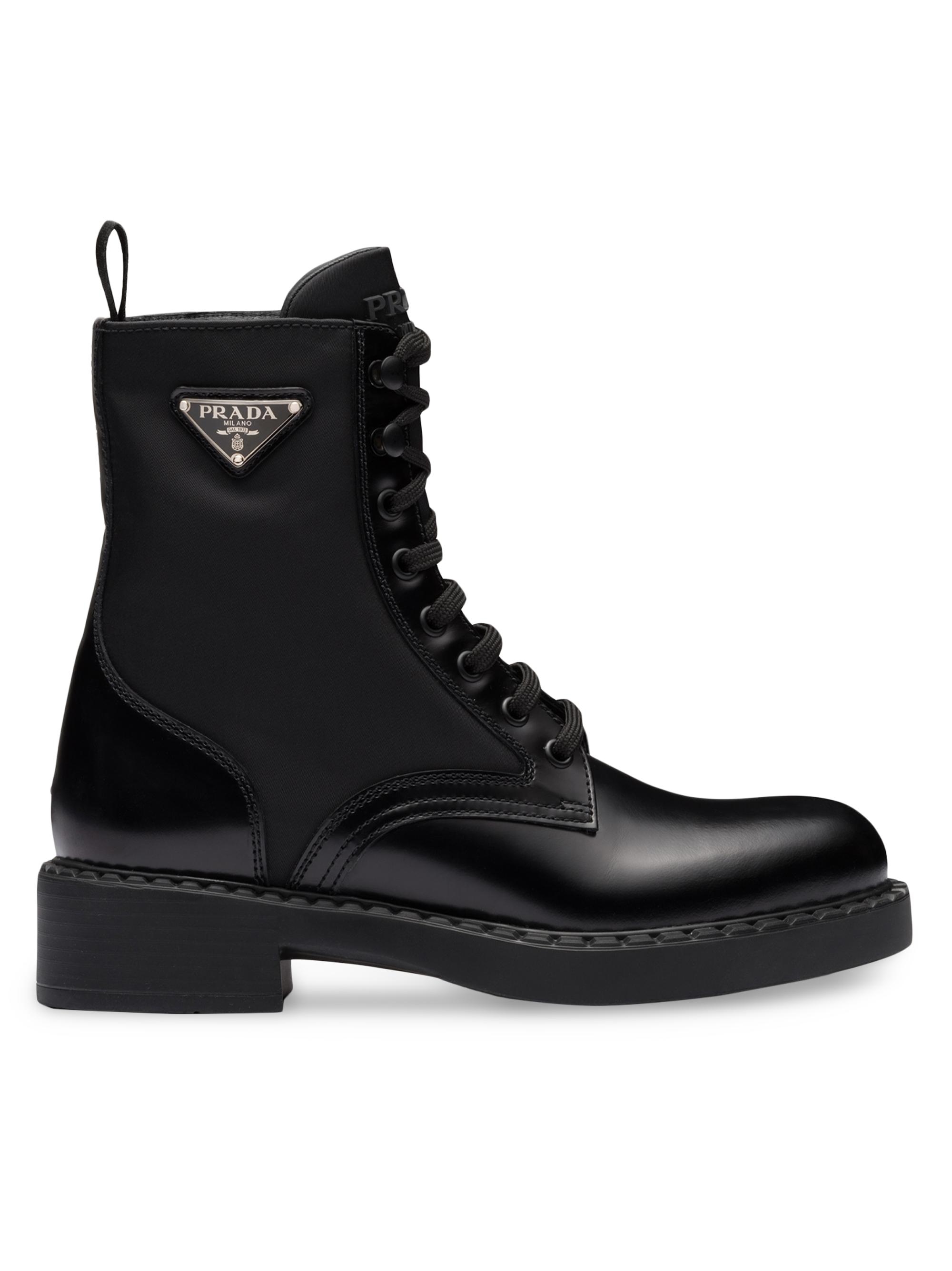 Shop Prada Brushed-Leather and Re-Nylon Boots | Saks Fifth Avenue
