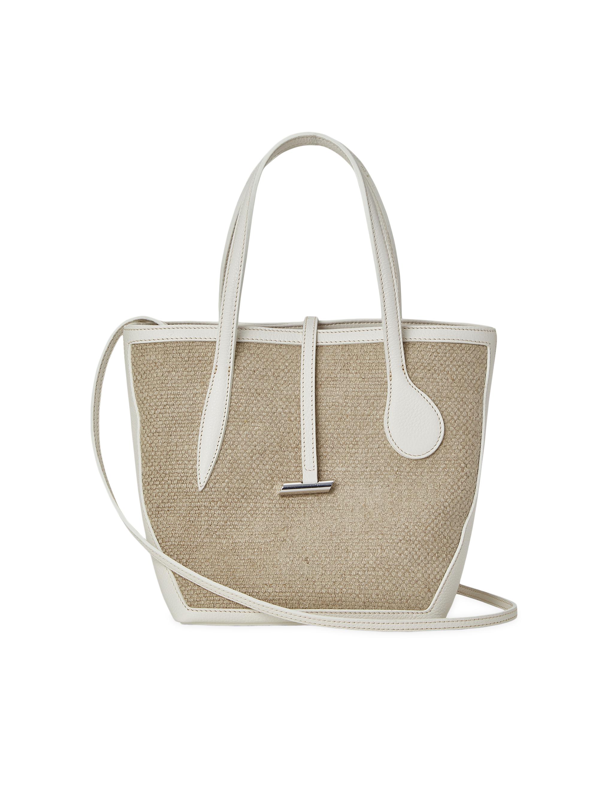 Liffner Women's Sprout Mini Linen & Leather Tote Bag - Cream Beige
