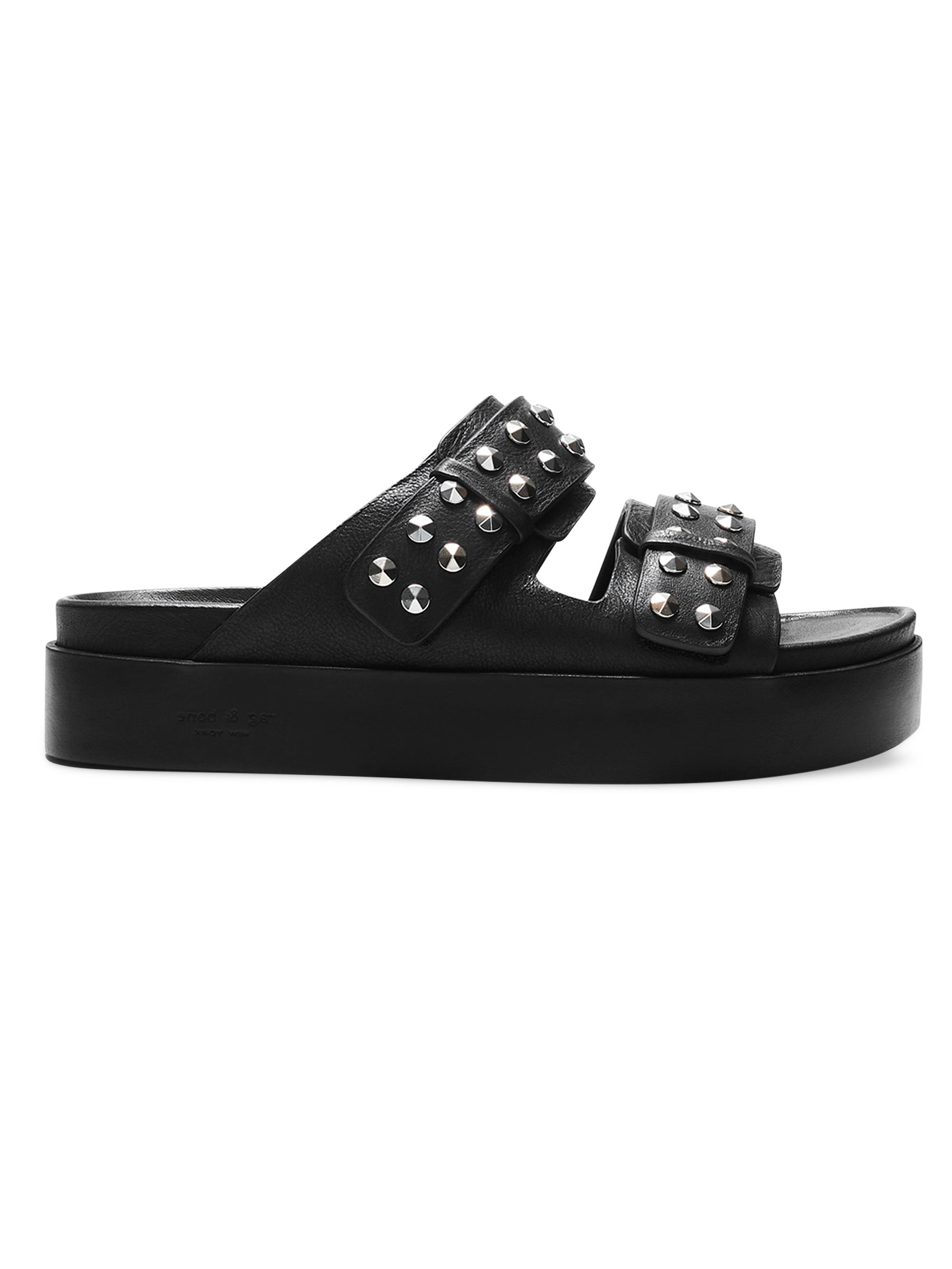 rag & bone Women's Studded Leather Platform Slides - Black  Sandals