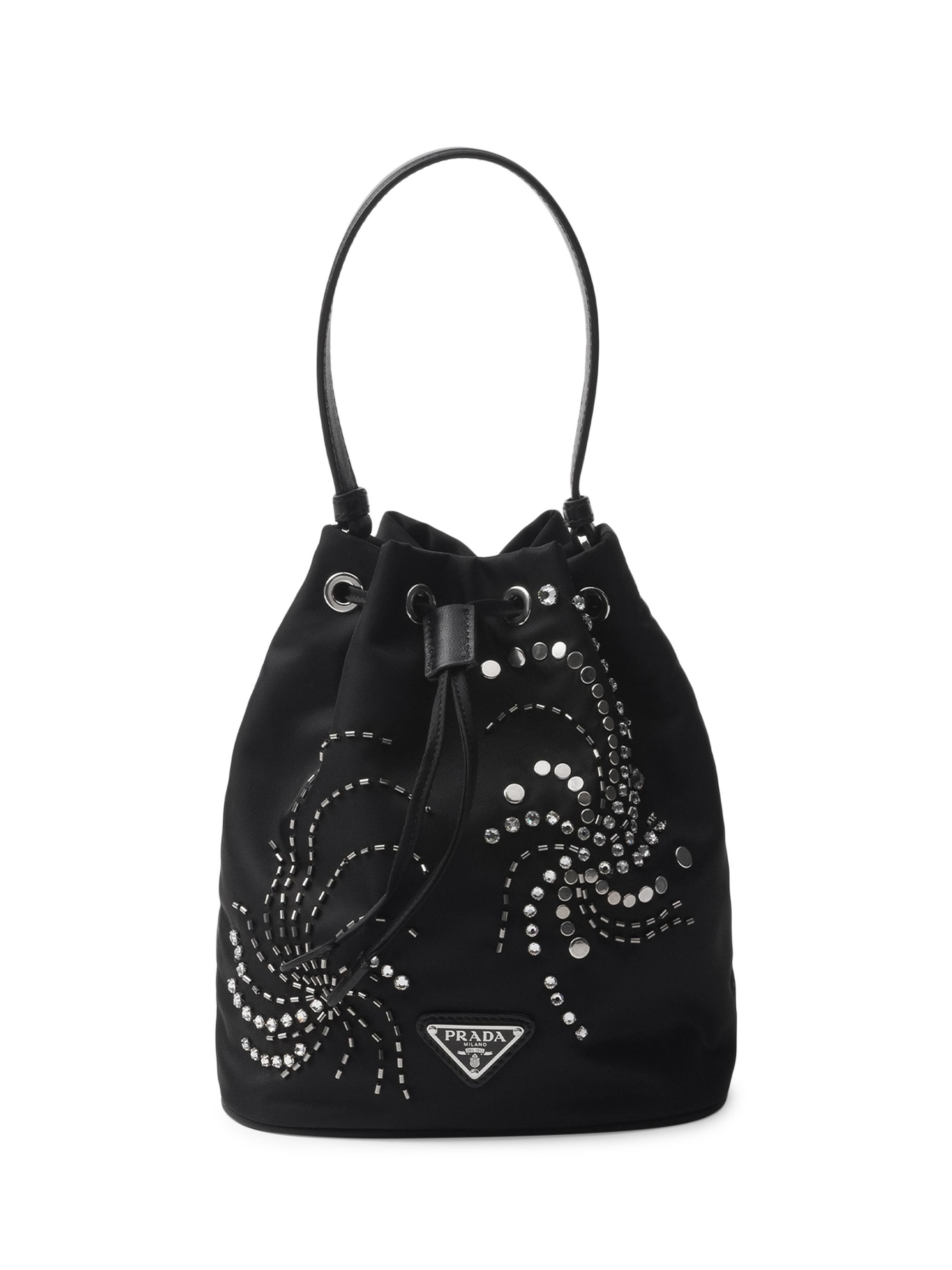Prada Women's Re-Nylon Embroidered Mini Bucket Bag - Black
