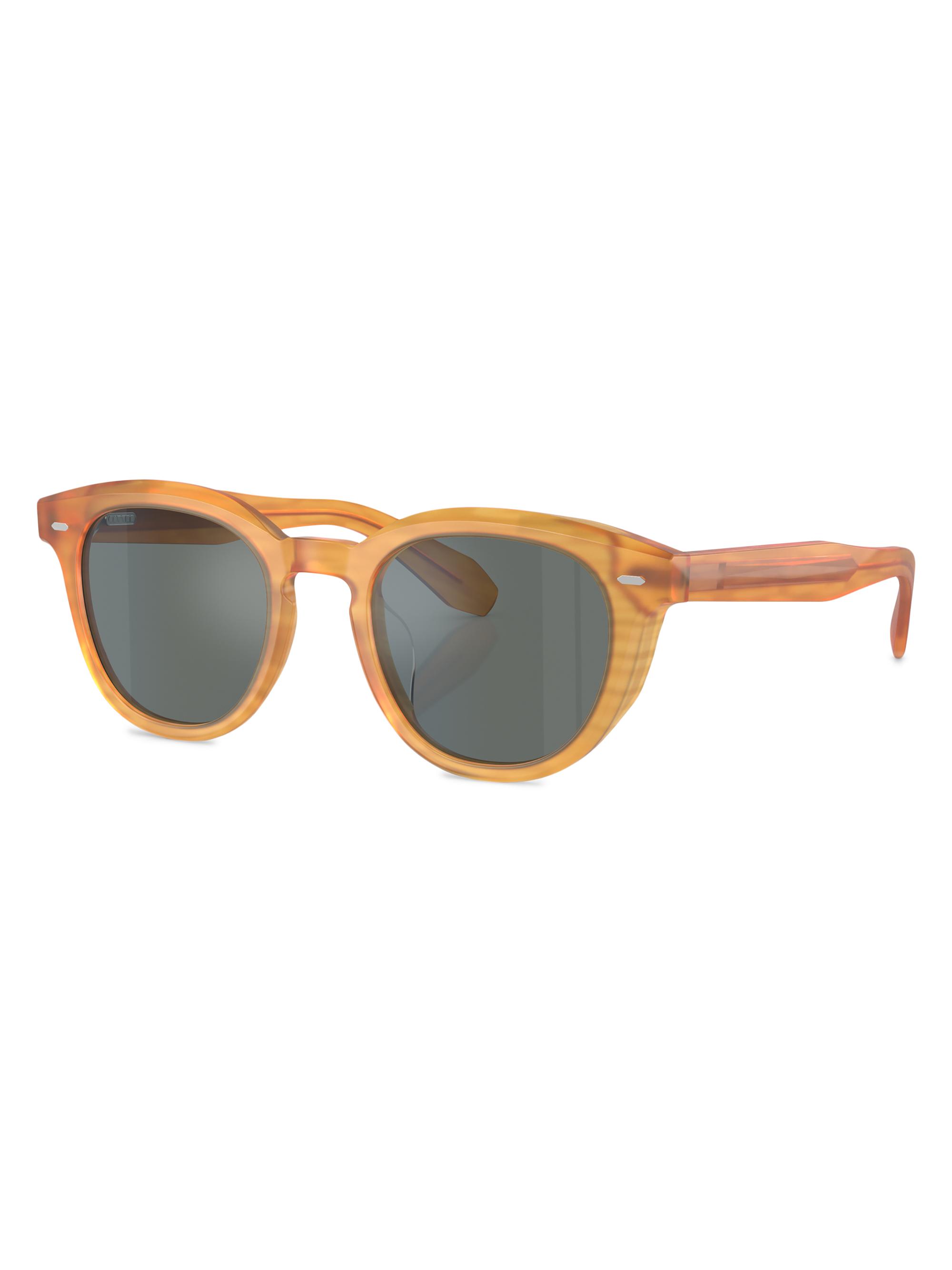 Oliver Peoples Men's N.05 48MM Rounded Square Sunglasses - Golden Wood Blue Grey