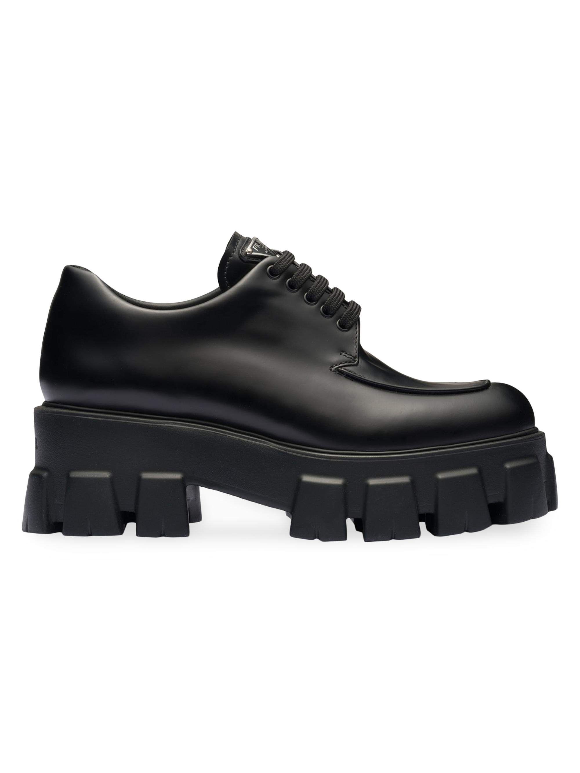 Shop Prada Monolith Brushed Leather Lace-Up Shoes | Saks Fifth Avenue