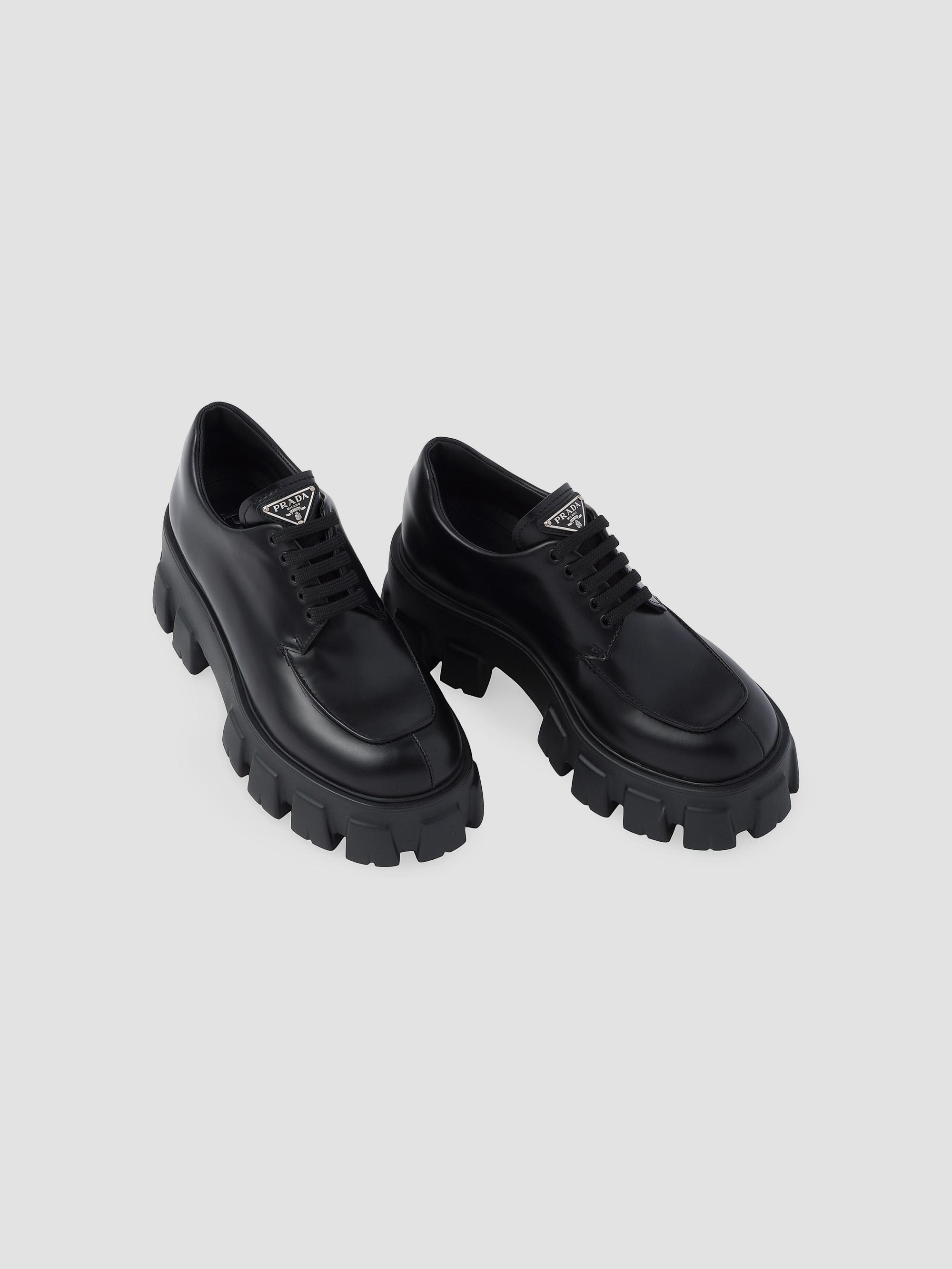 Prada Women's Monolith Brushed Leather Lace-Up Shoes - Black | Thumbnail 3