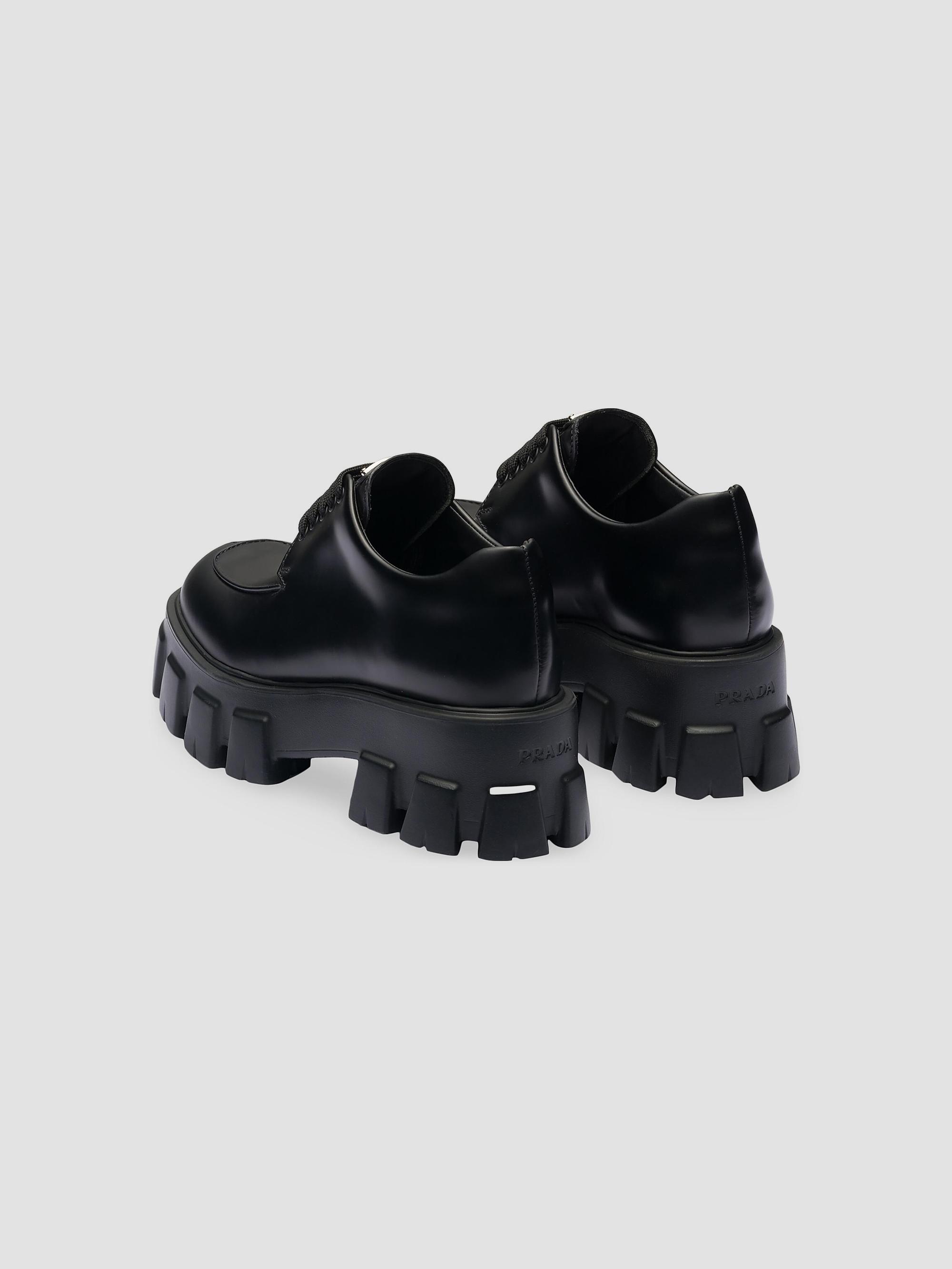 Prada Women's Monolith Brushed Leather Lace-Up Shoes - Black | Thumbnail 4