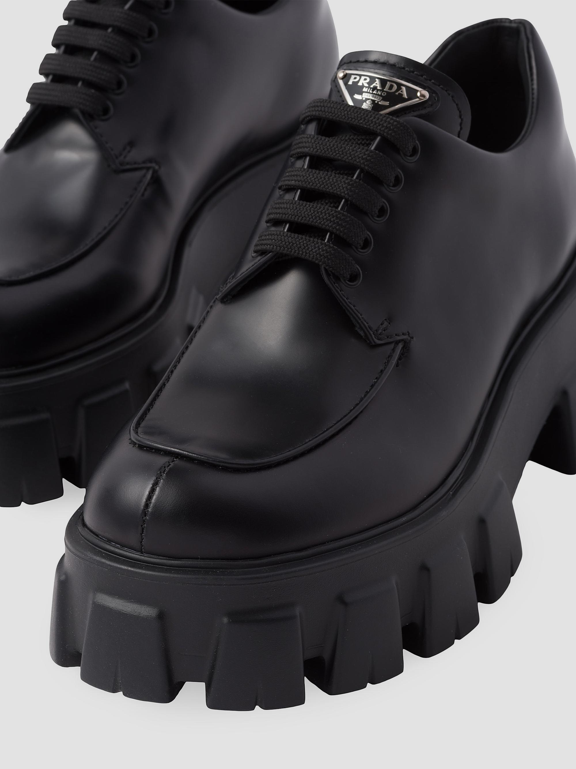 Prada Women's Monolith Brushed Leather Lace-Up Shoes - Black | Thumbnail 5