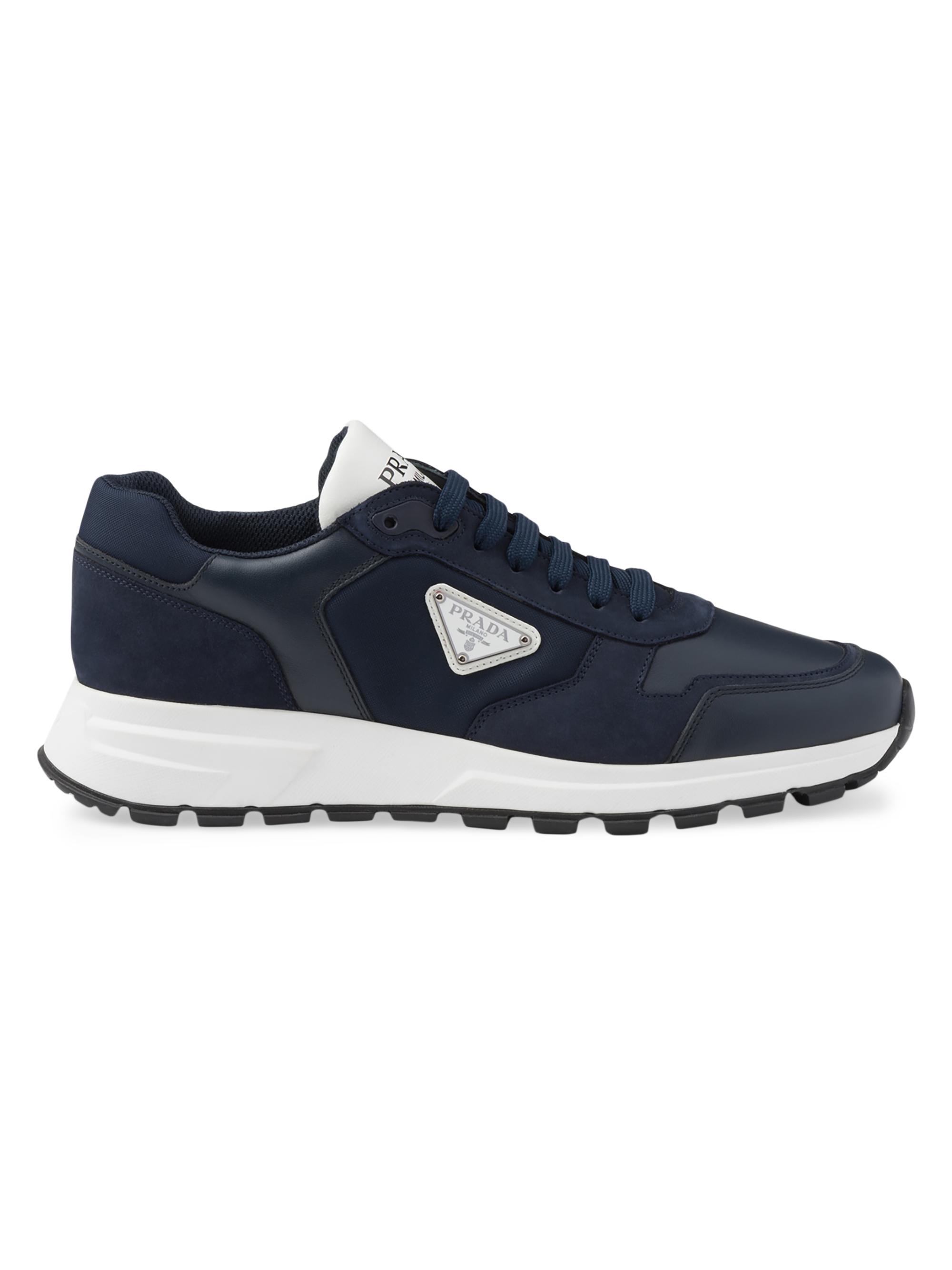 Prada Men's Nubuck and Re-Nylon High-Top Sneakers - Blue
