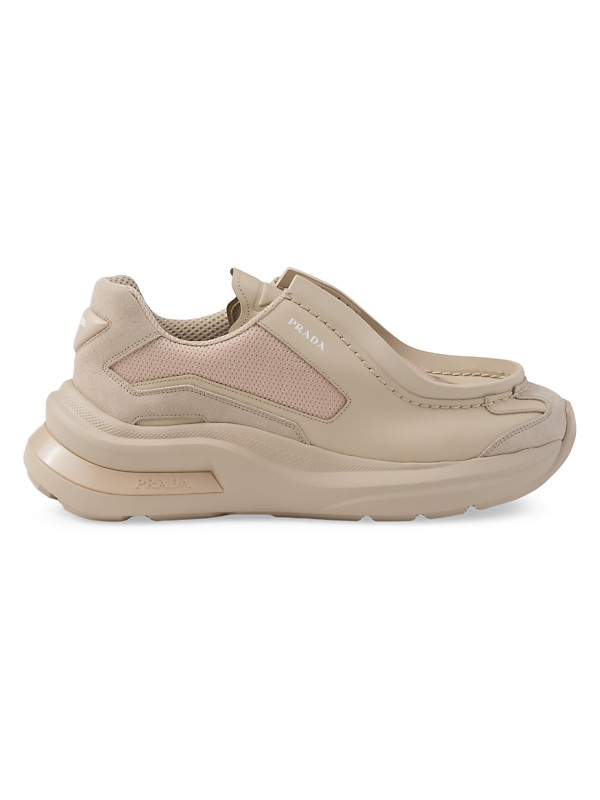 Shop Prada Systeme Brushed Leather Sneakers with Bike Fabric Shop Prada Systeme Brushed Leather Sneakers with Bike Fabric