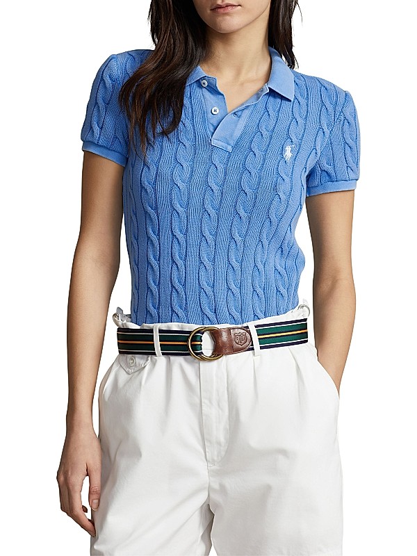 Shop Polo Ralph Lauren Cable-Knit Polo Shirt | Saks Fifth Avenue Shop Polo Ralph Lauren Cable-Knit Polo Shirt | Saks Fifth Avenue