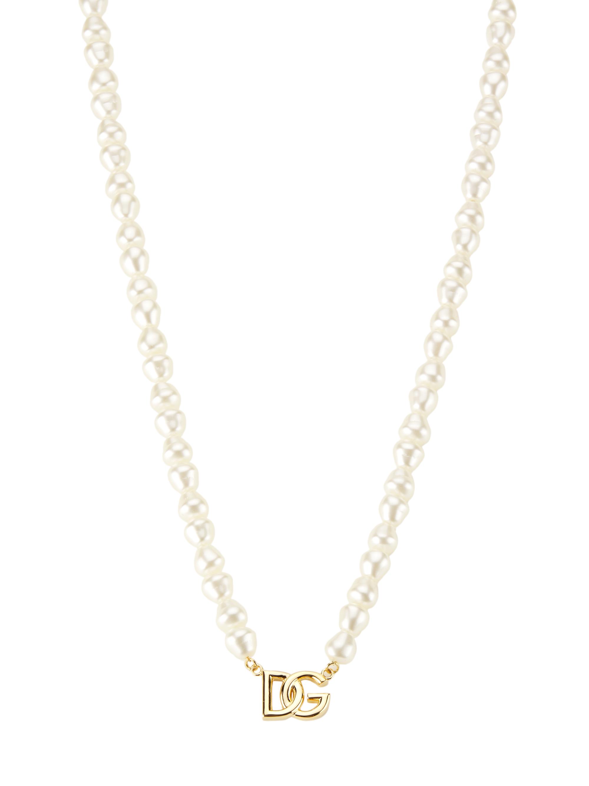 Dolce & Gabbana Women's Goldtone & Imitation Pearl Monogram Pendant Necklace - Yellow Gold