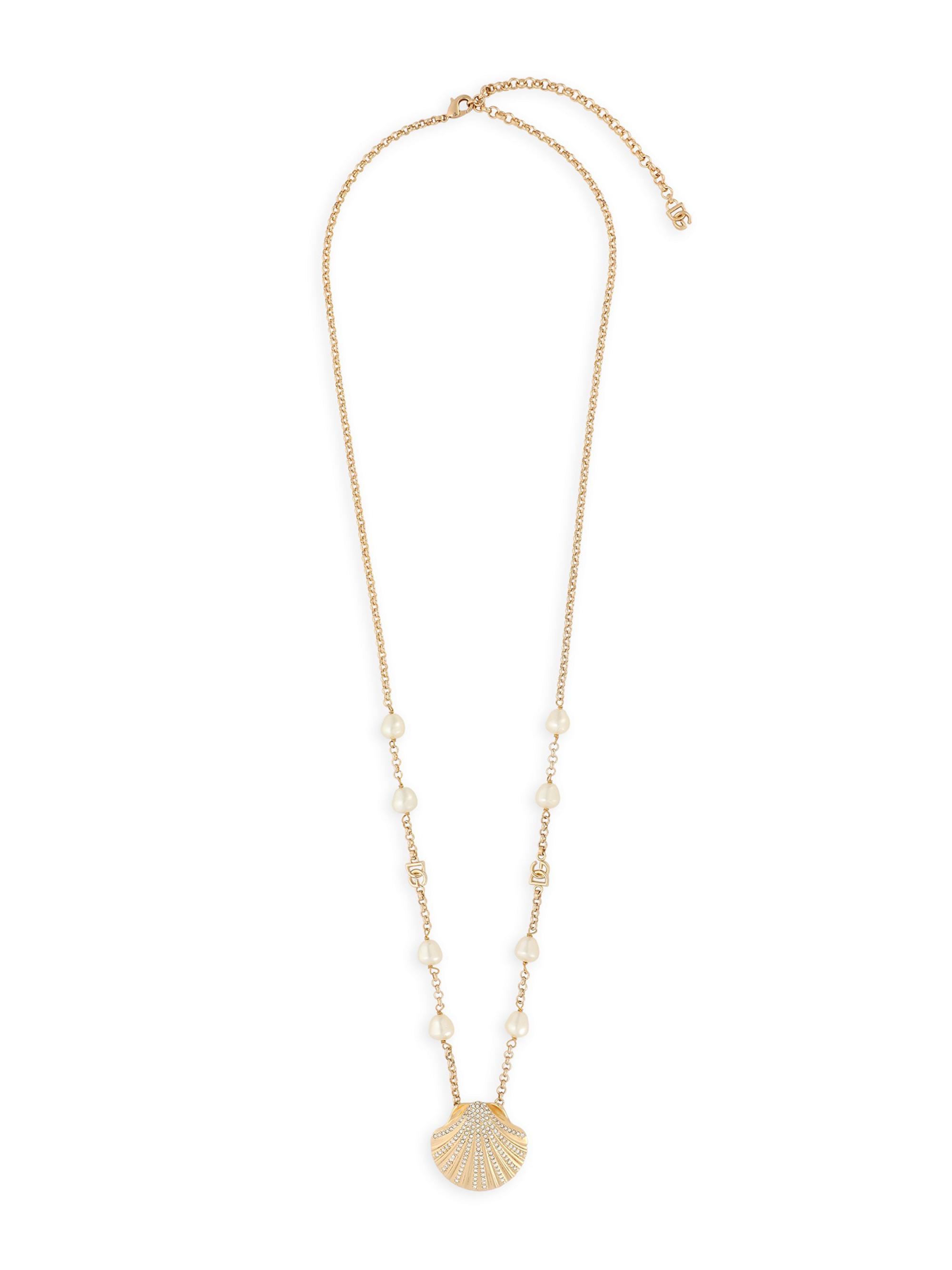 Dolce & Gabbana Women's Goldtone, Imitation Pearl & Glass Crystal Clamshell Pendant Necklace - Yellow Gold