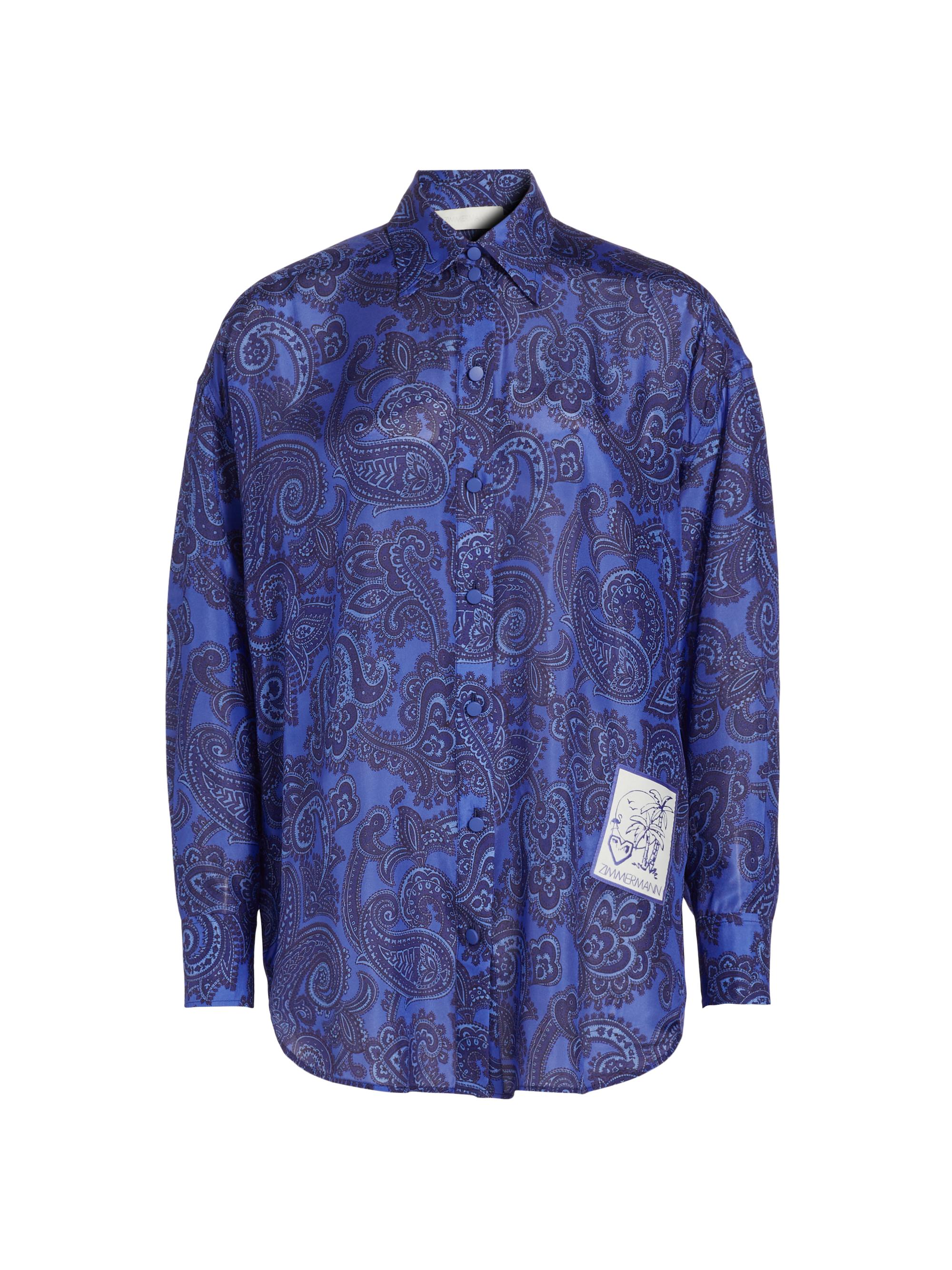 Zimmermann Women's Ottie Relaxed Silk Paisley Shirt - Blue Paisley