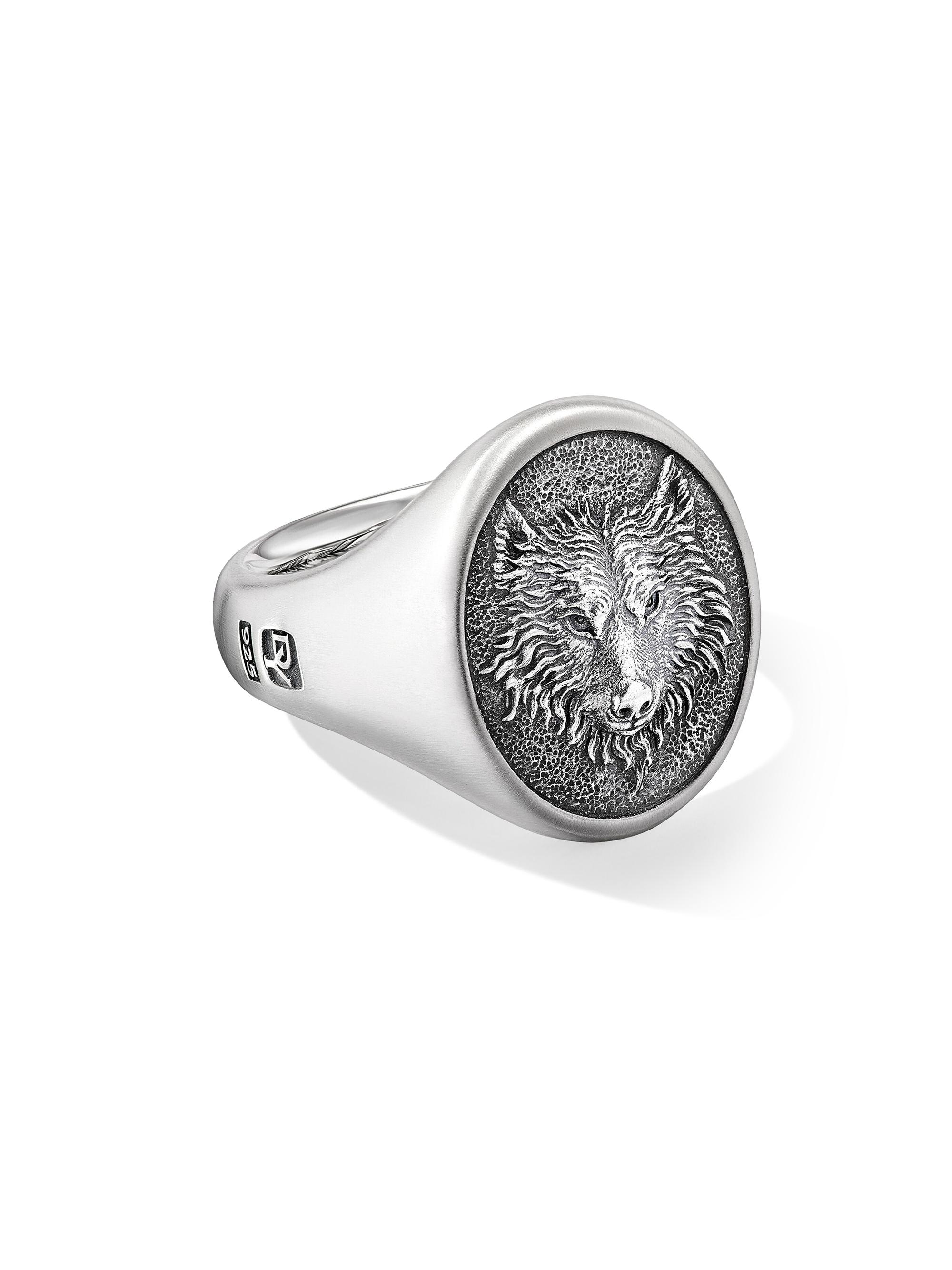 David Yurman Men's Petrvs Wolf Signet Ring in Sterling Silver - Silver