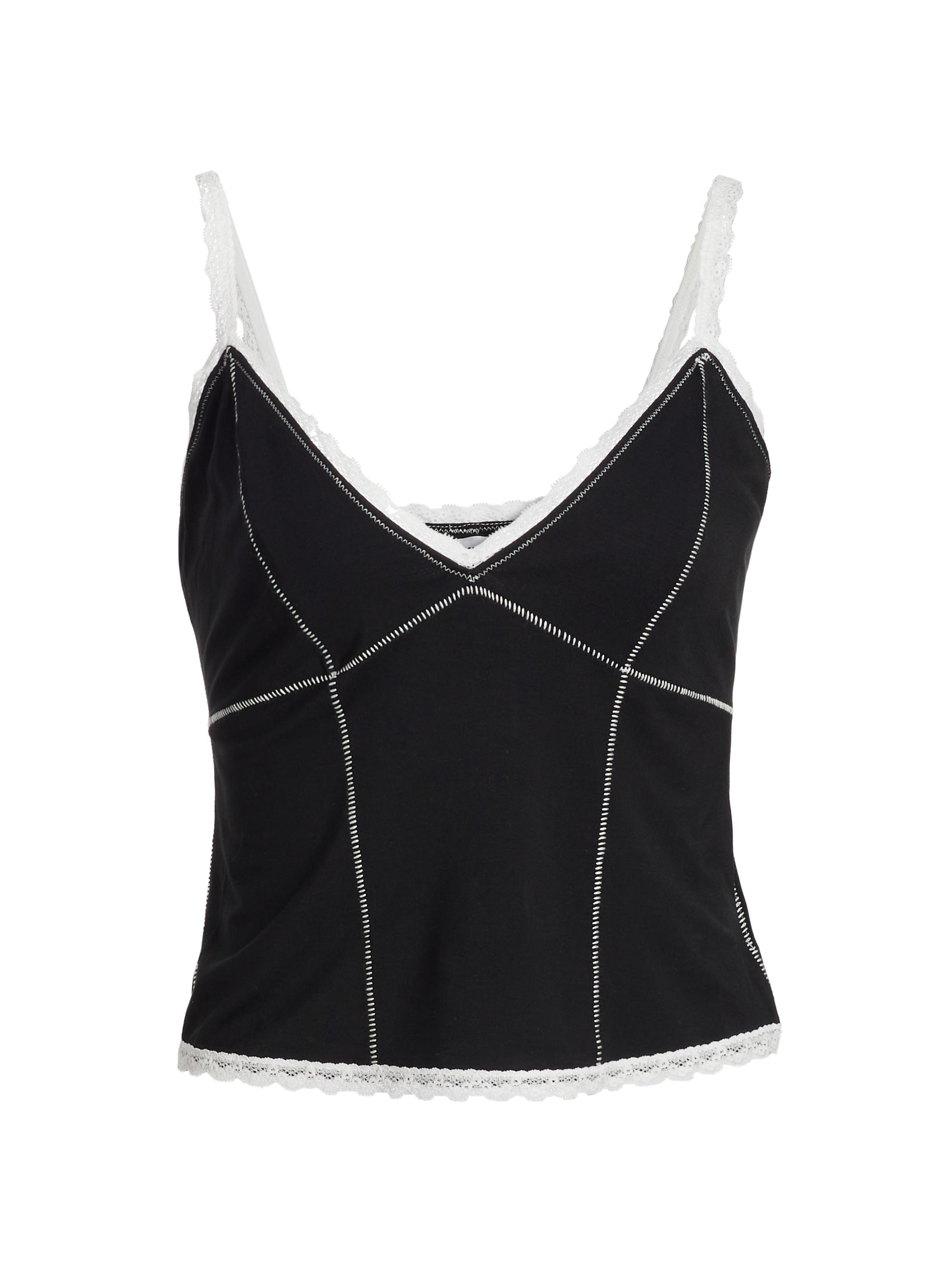 Guizio Women's Dainty Contrast Stitch Camisole - Black