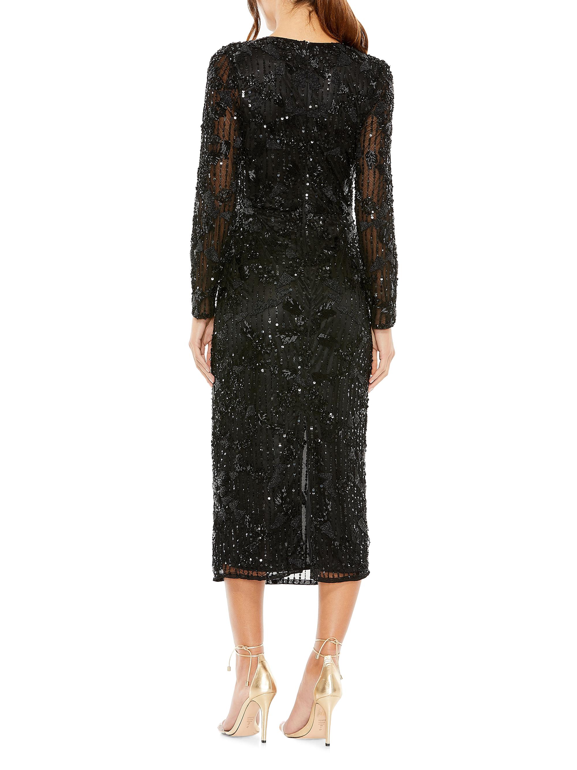 Mac Duggal - Black High Neck Long Sleeve Embellished Dress - US 8