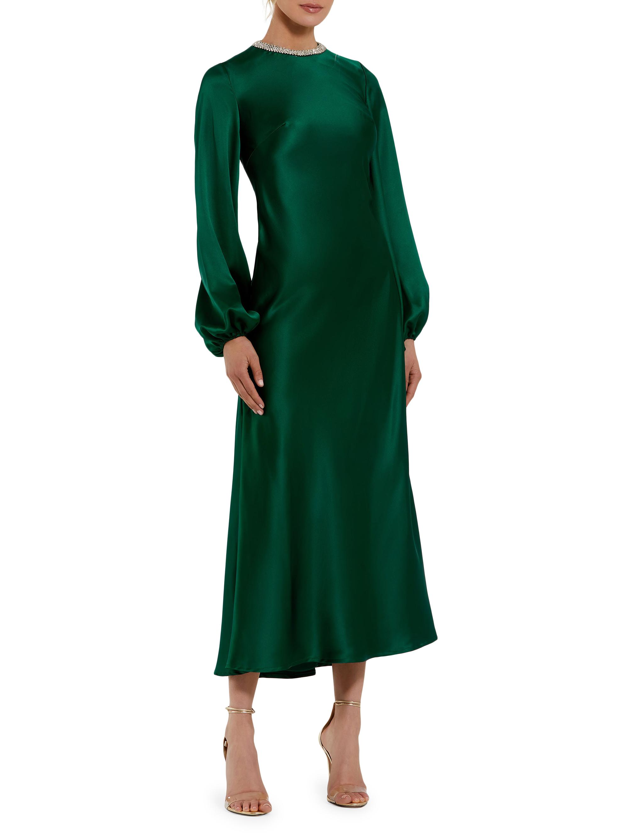 Mac Duggal Women's Ieena Bias-Cut Satin Midi-Dress - Emerald