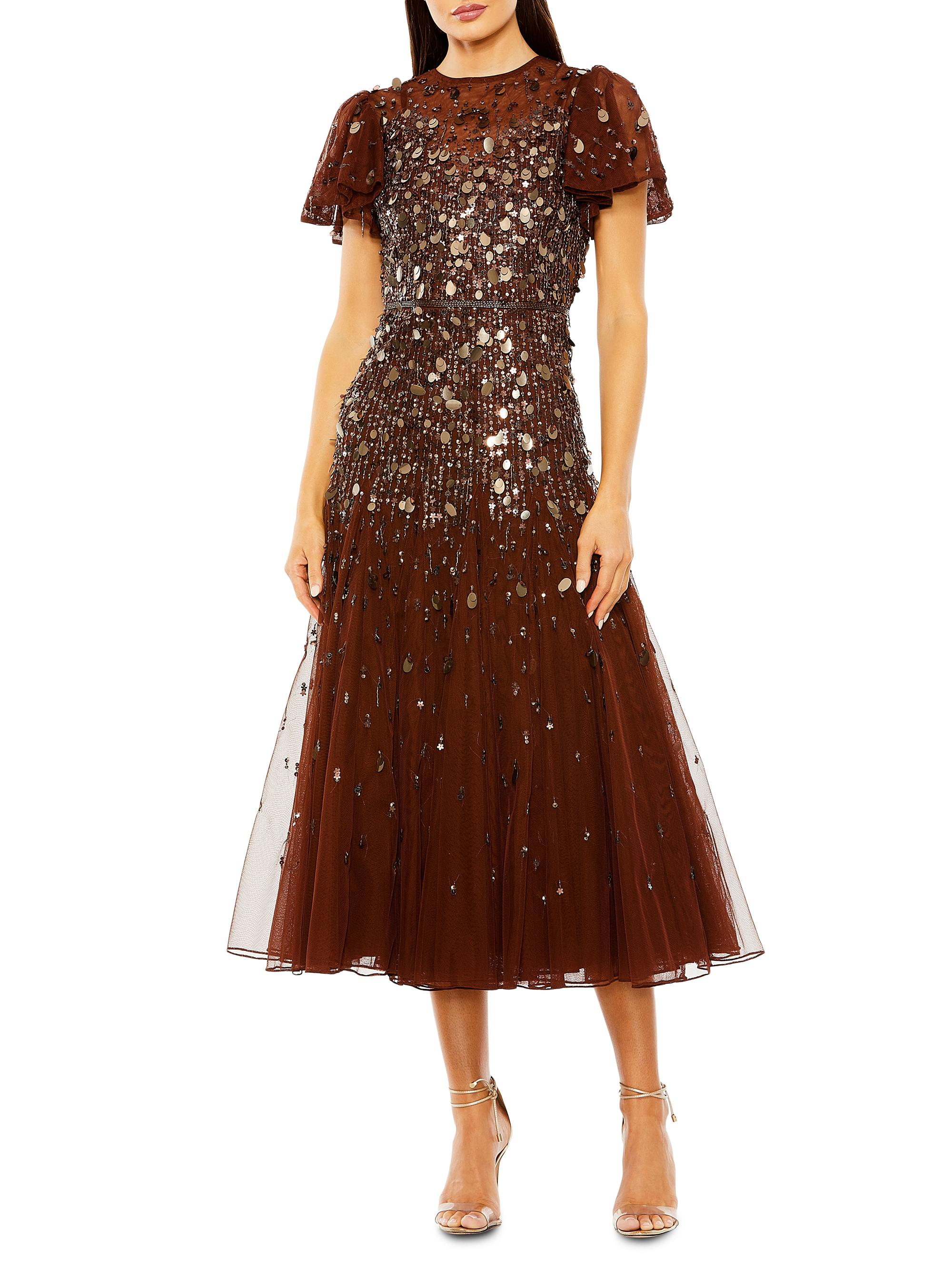 Mac Duggal Women's Embellished Tulle Midi-Dress - Espresso
