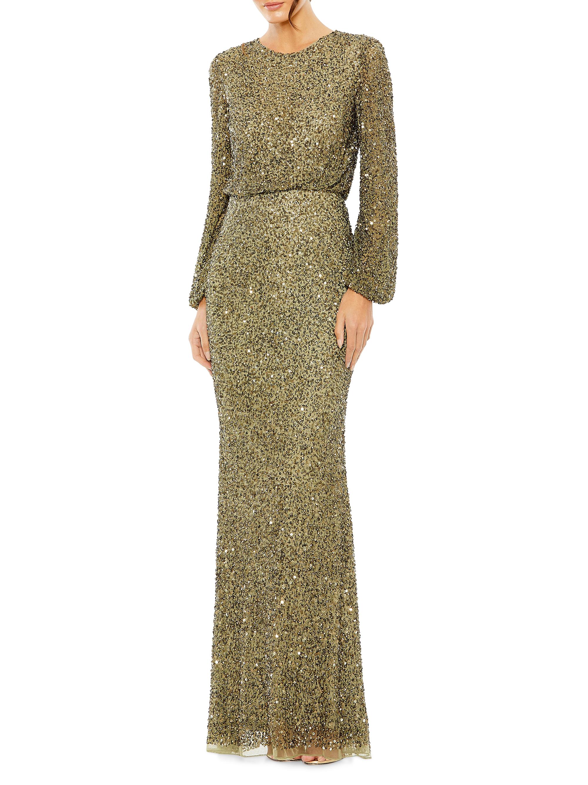 Mac Duggal Women's Sequined Blouson Column Gown - Olive