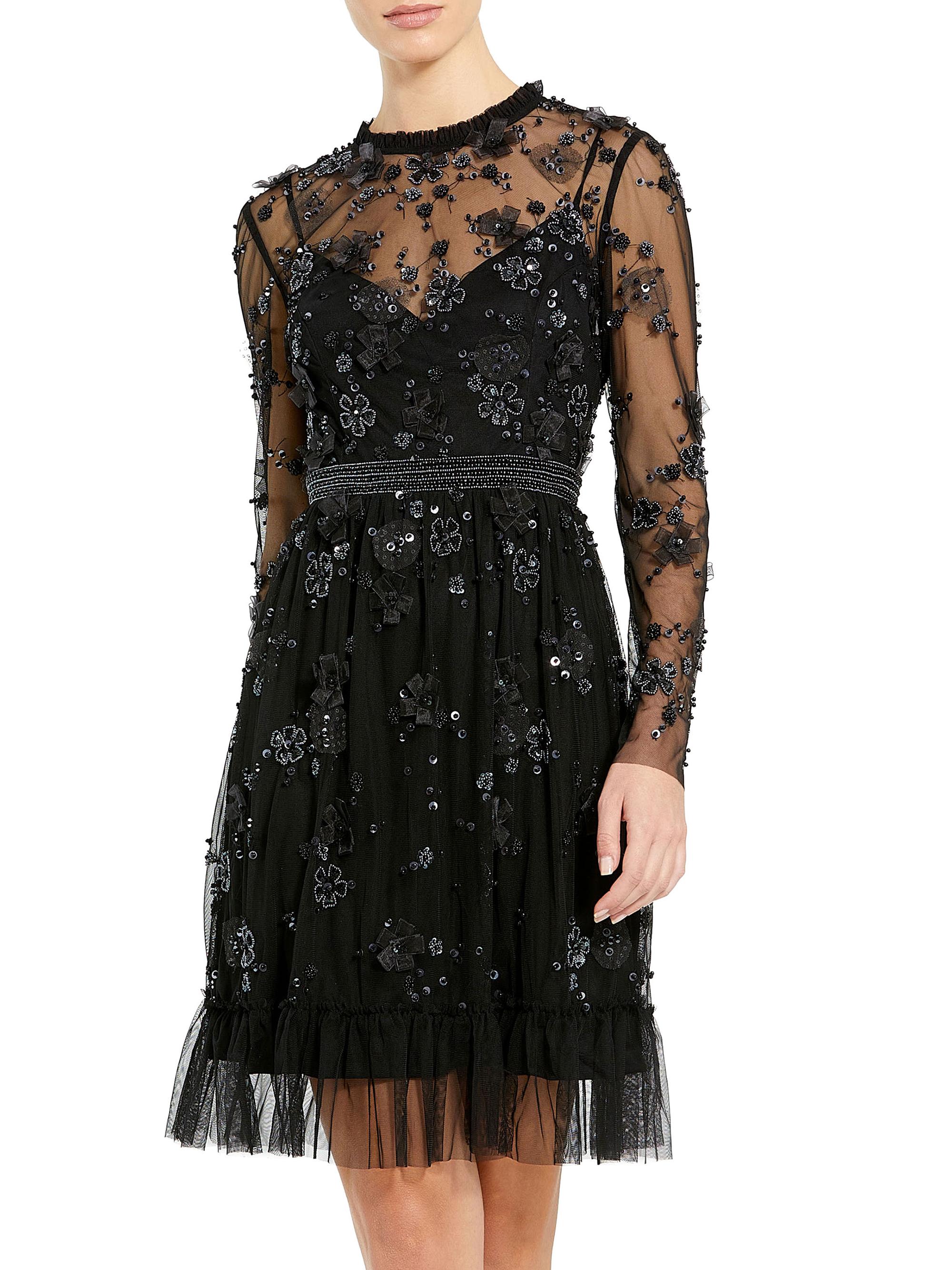 Mac Duggal Women's Beaded Tulle Minidress - Black