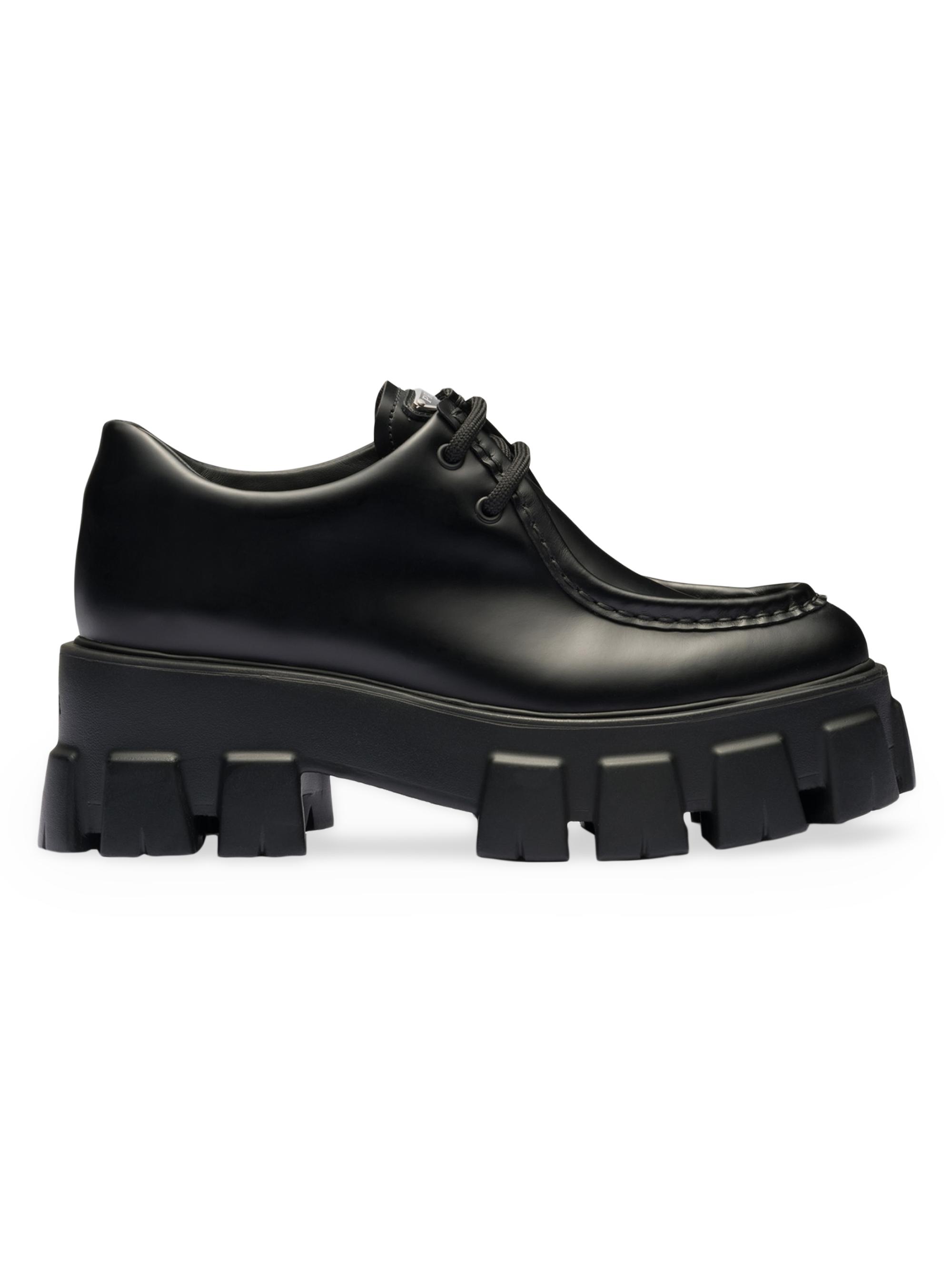靴 Prada enamel leather monolith shoes Prada Monolith Patent Leather Lace-Up Shoes | Saks Fifth Avenue