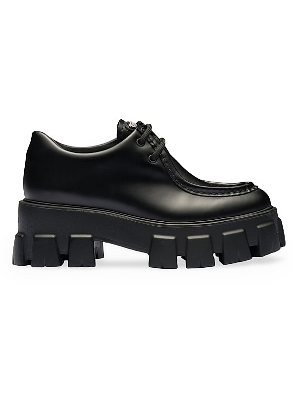 Shop Prada Monolith Brushed Leather Lace-Up Shoes | Saks Shop Prada Monolith Brushed Leather Lace-Up Shoes | Saks