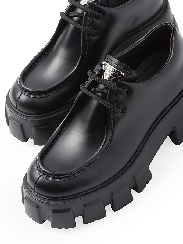 Shop Prada Monolith Brushed Leather Lace-Up Shoes | Saks Shop Prada Monolith Brushed Leather Lace-Up Shoes | Saks