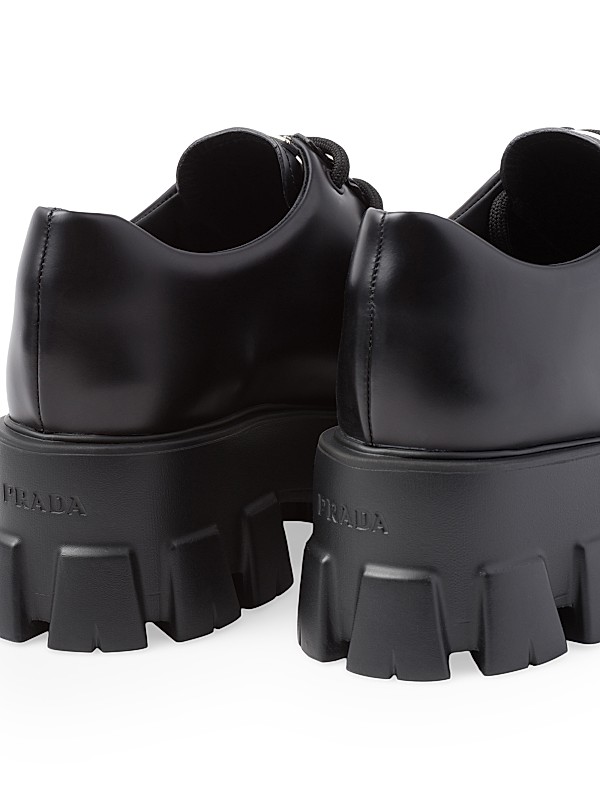 Shop Prada Monolith Brushed Leather Lace-Up Shoes | Saks Shop Prada Monolith Brushed Leather Lace-Up Shoes | Saks