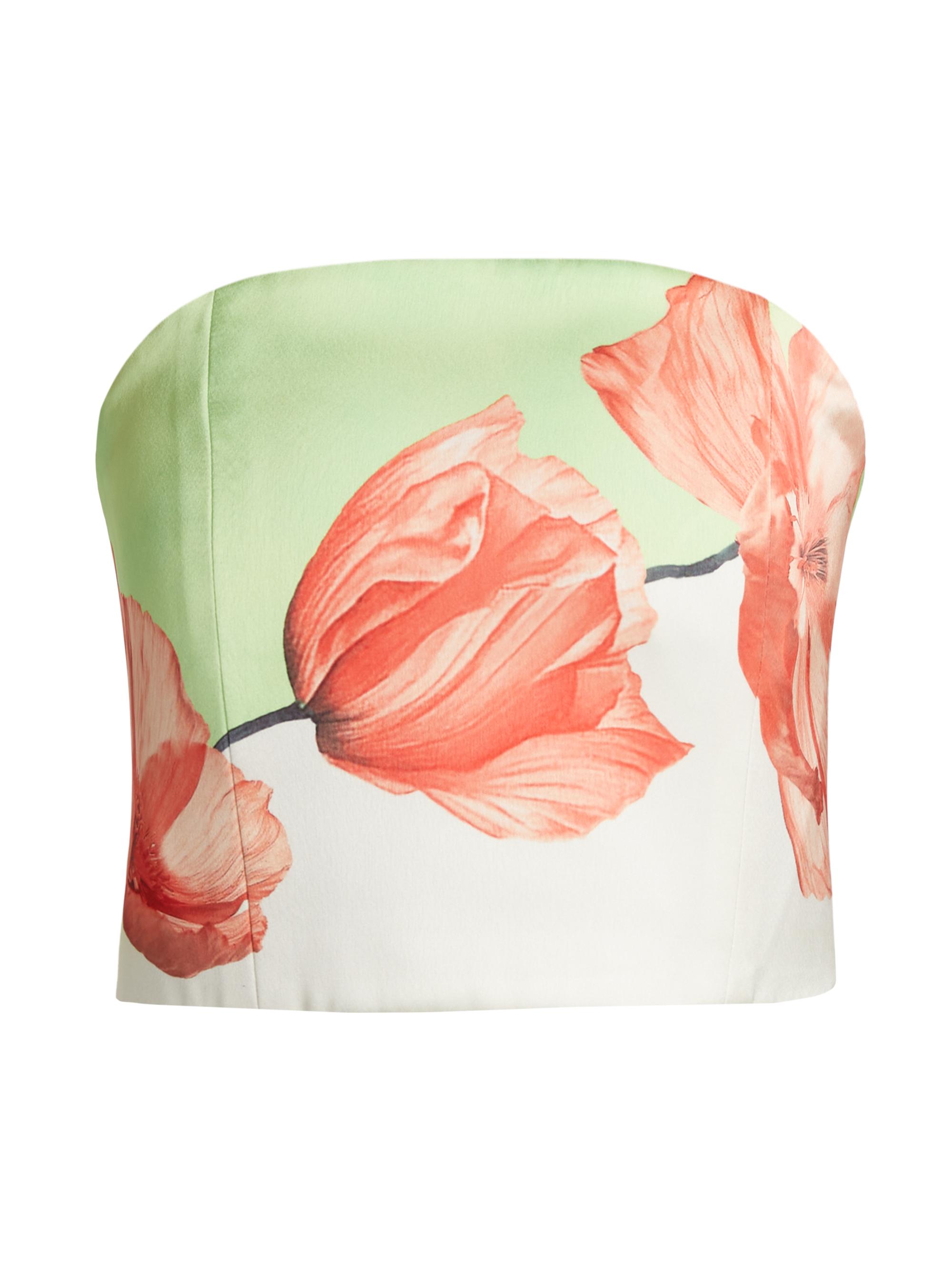 Alice + Olivia Women's Floral Satin Strapless Crop Top - Dream Life Sharp Green