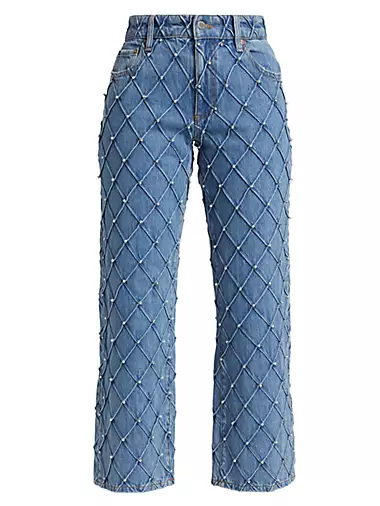 Weezy Faux-Pearl Quilted Cropped Jeans