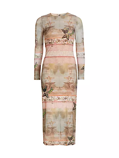 Delora Versailles-Print Mesh Midi-Dress