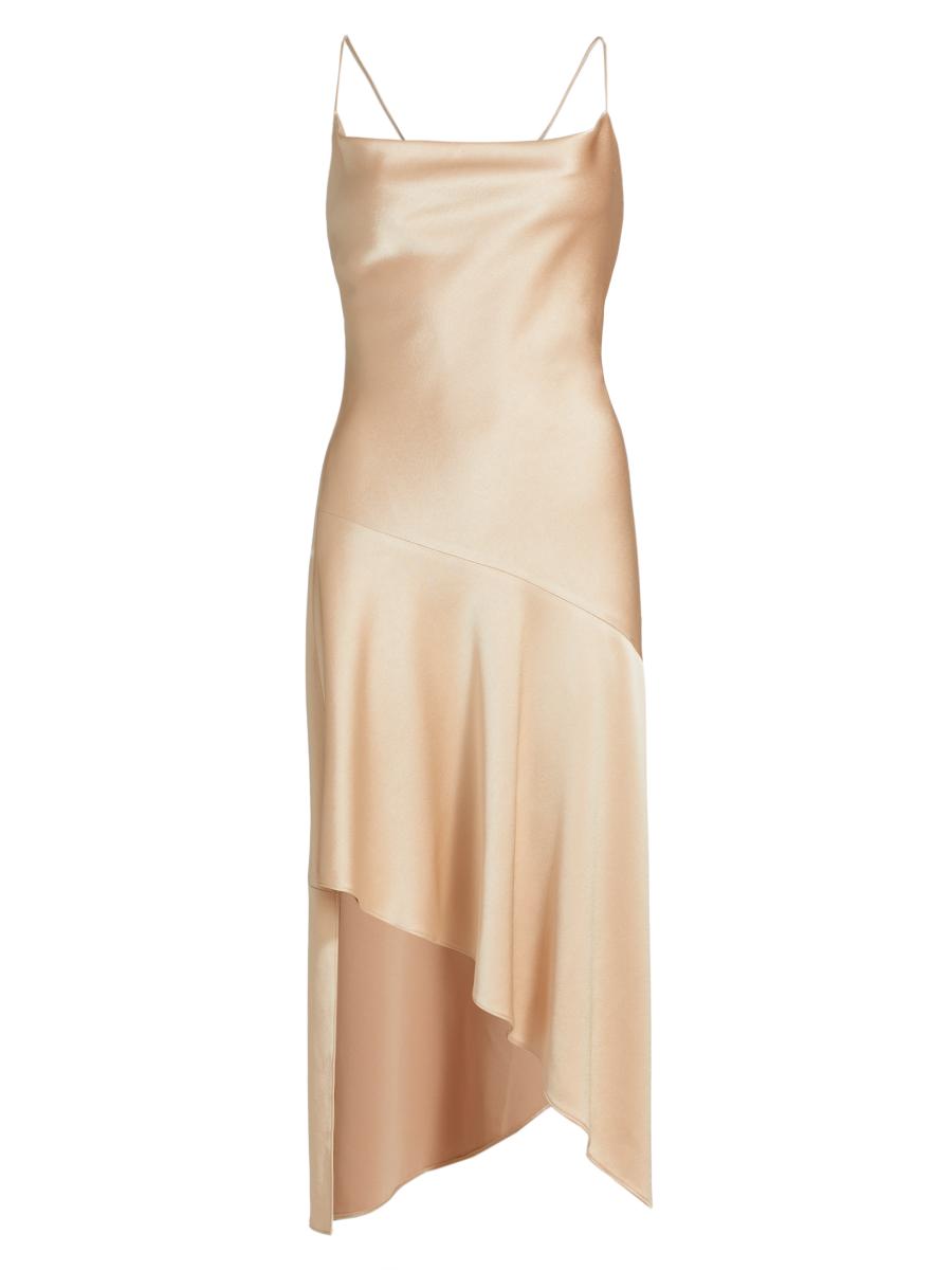 ALICE + OLIVIA Harmony Satin Asymmetric Midi-Dress | Saks Fifth Avenue