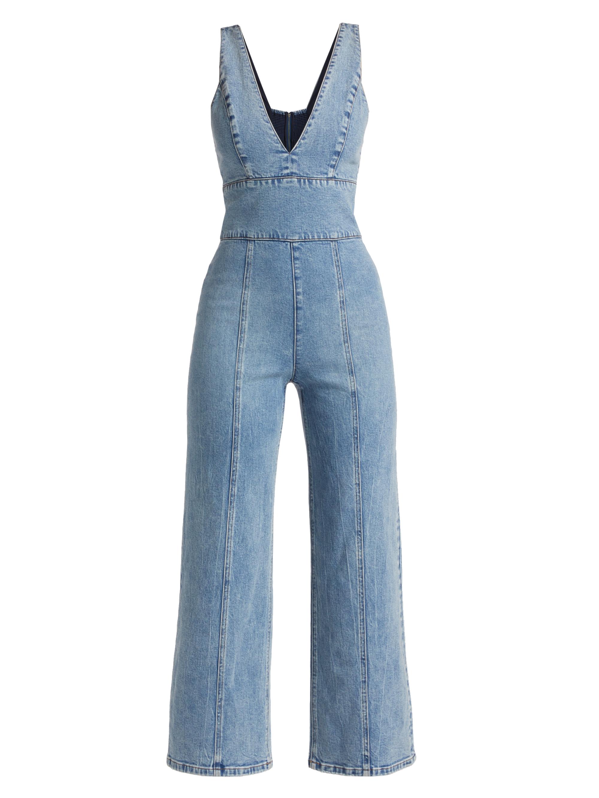 Alice + Olivia Sandra Denim V-Neck Jumpsuit | Saks Fifth Avenue