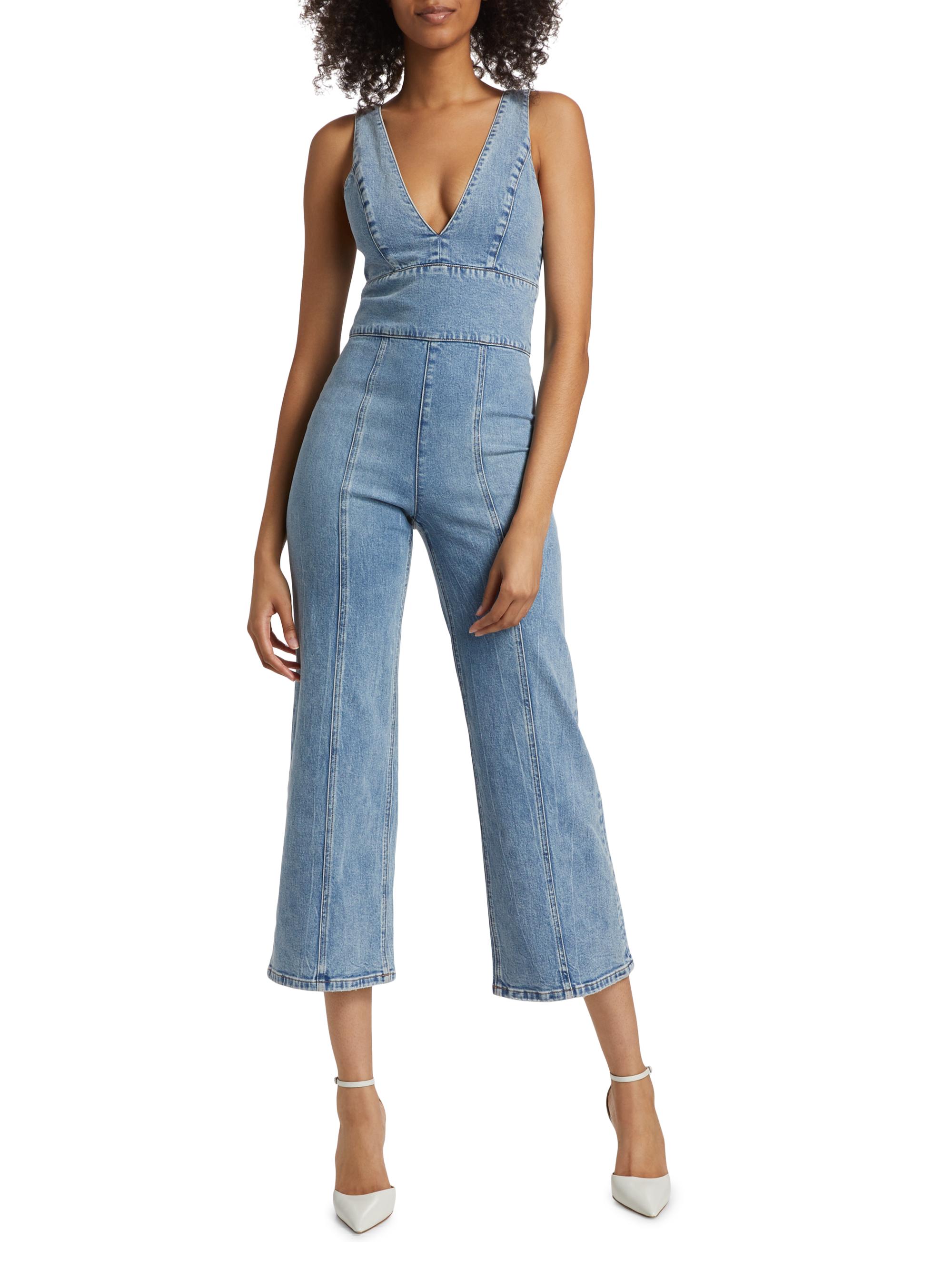 Alice + Olivia Sandra Denim V-Neck Jumpsuit | Saks Fifth Avenue