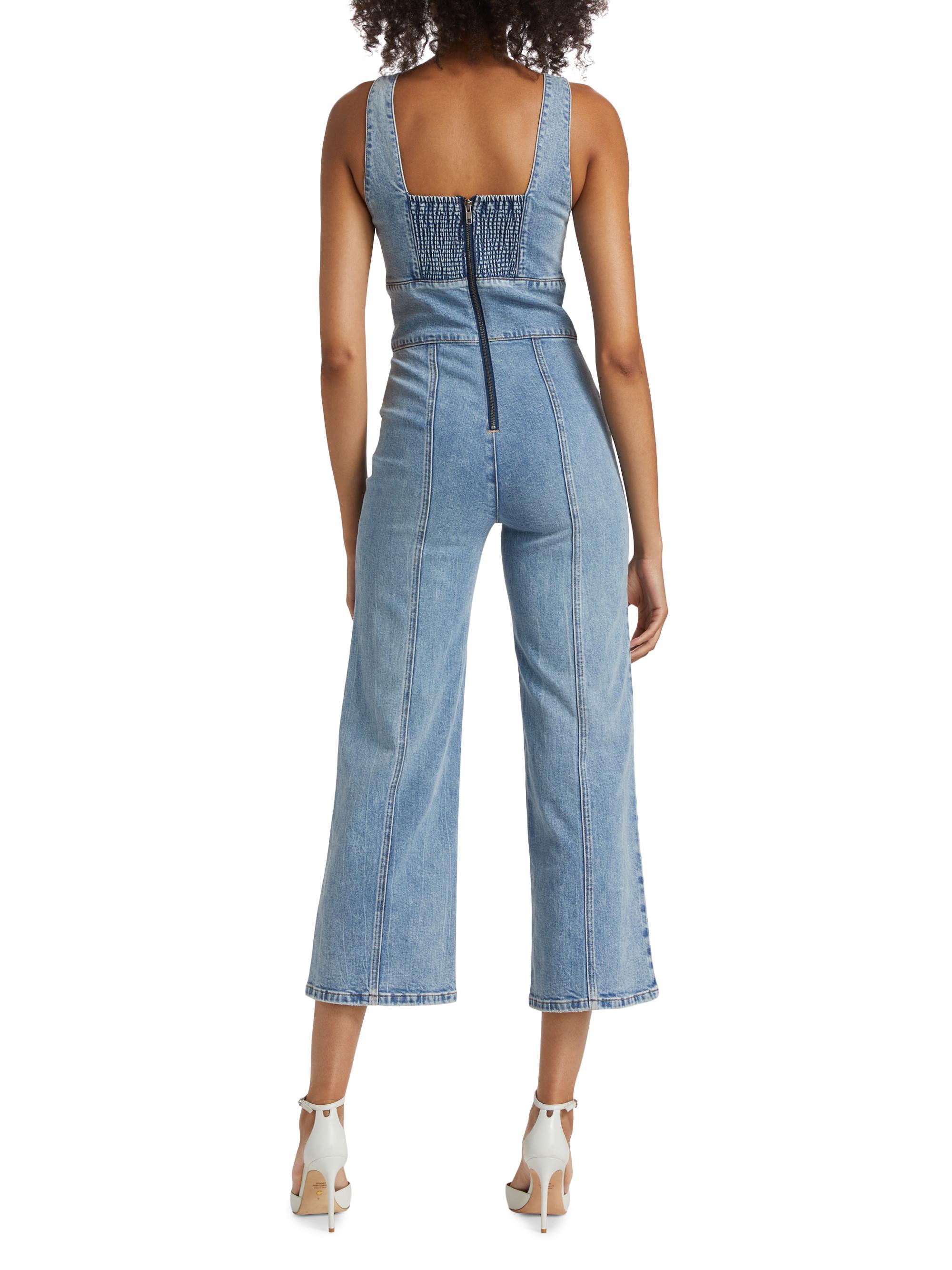 Alice + Olivia Sandra Denim V-Neck Jumpsuit | Saks Fifth Avenue