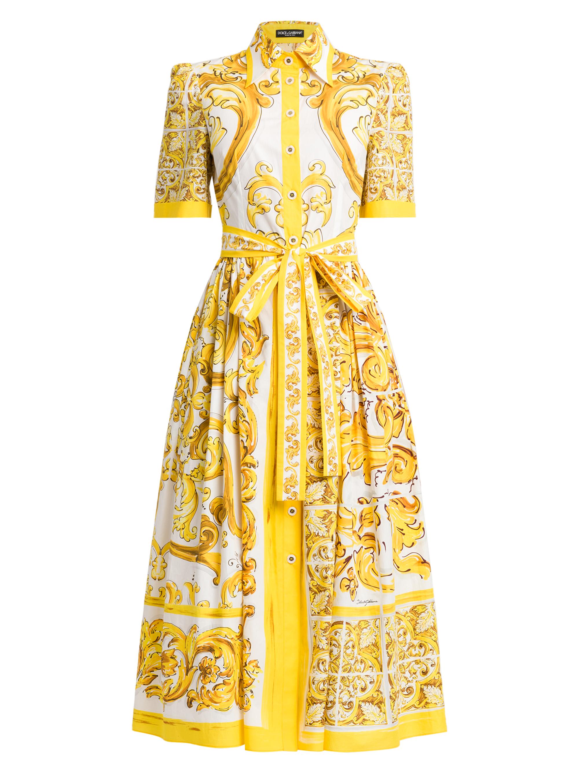 Dolce & Gabbana Women's Maiolica Tie-Waist Shirtdress - Mix Maiolica Giall