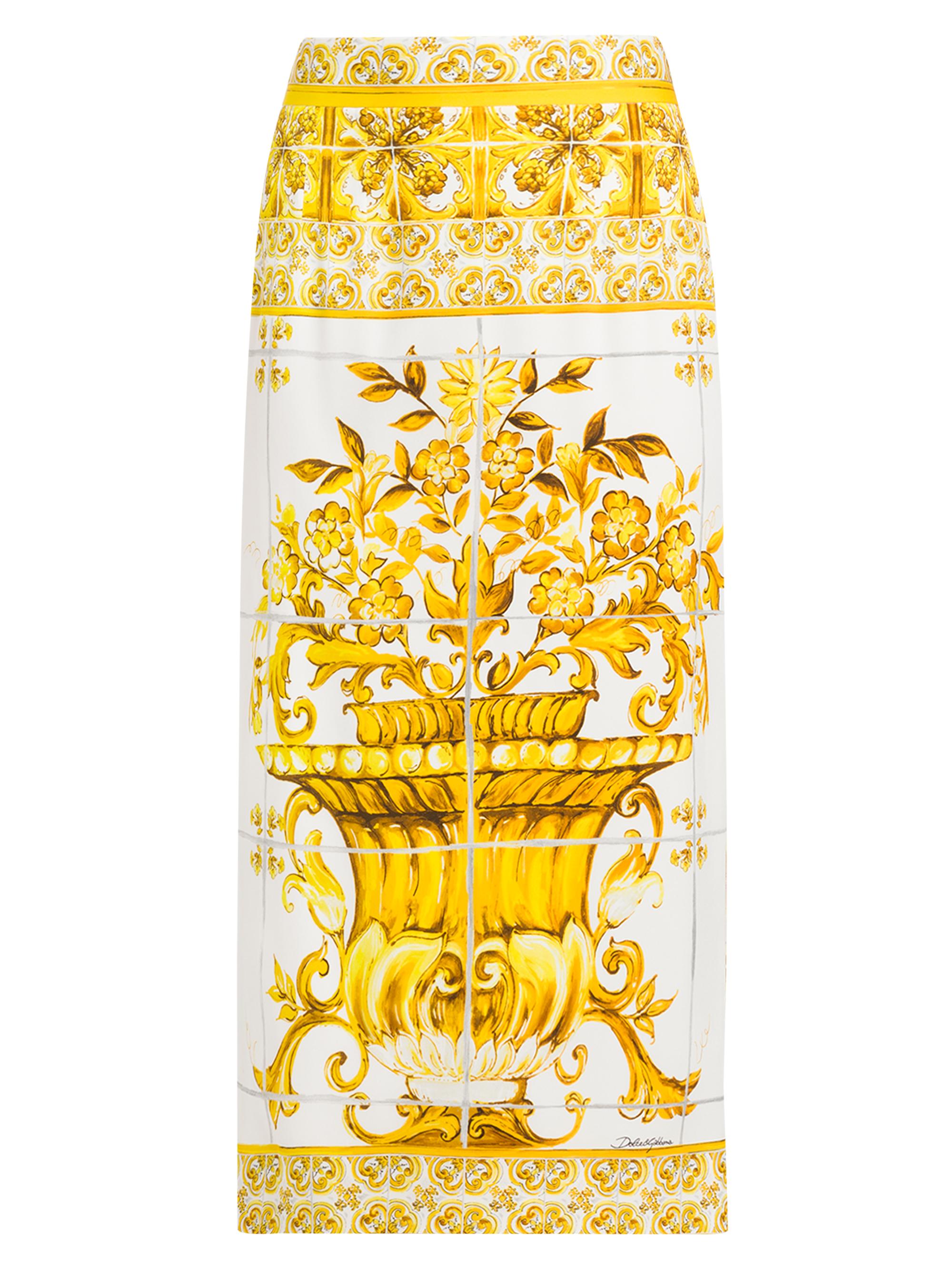 Dolce & Gabbana Women's Maiolica Silk Twill Pencil Midi-Skirt - Mix Maiolica Giallo