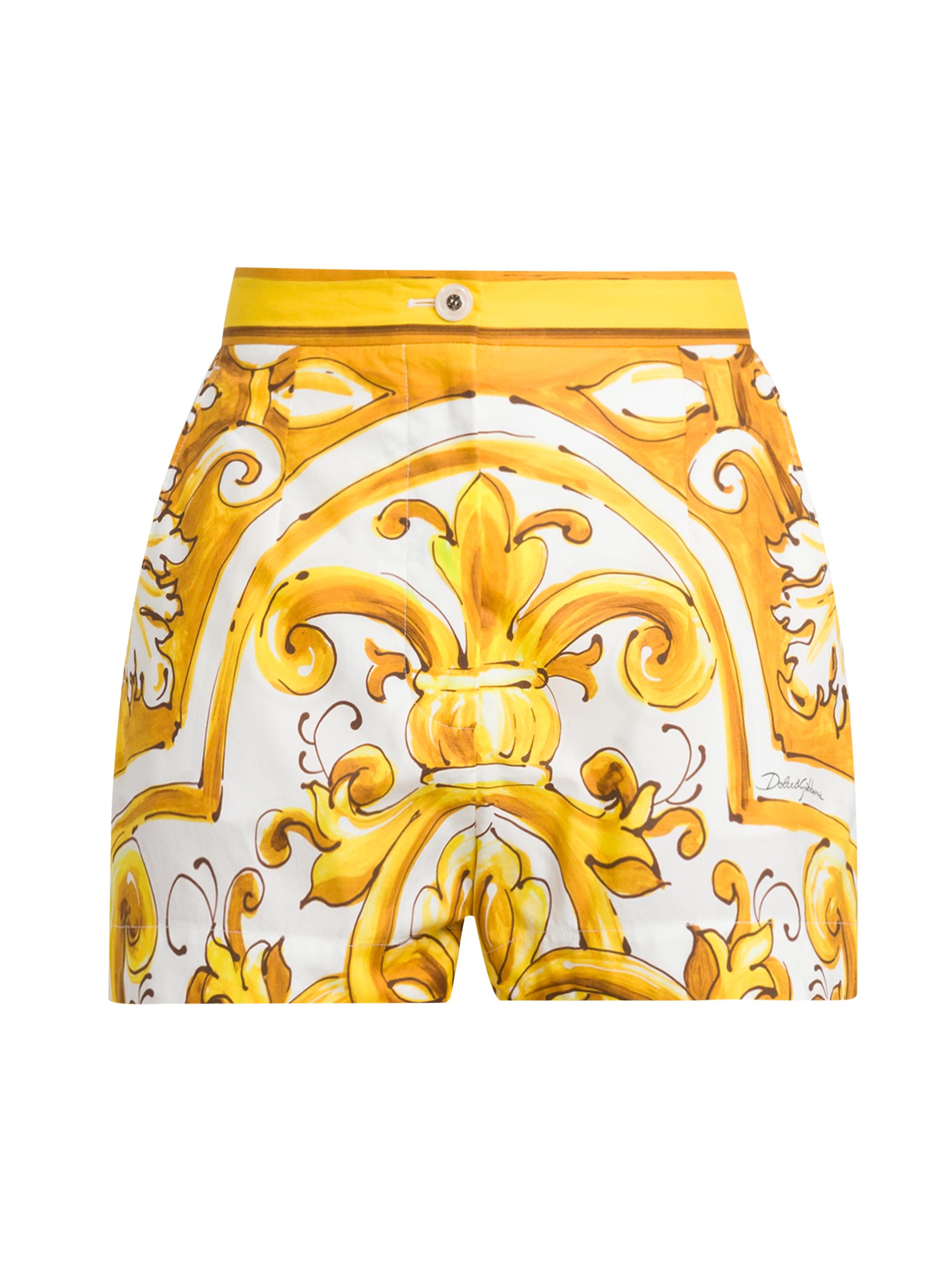 Dolce & Gabbana Women's Maiolica Print Cotton Shorts - Giallo