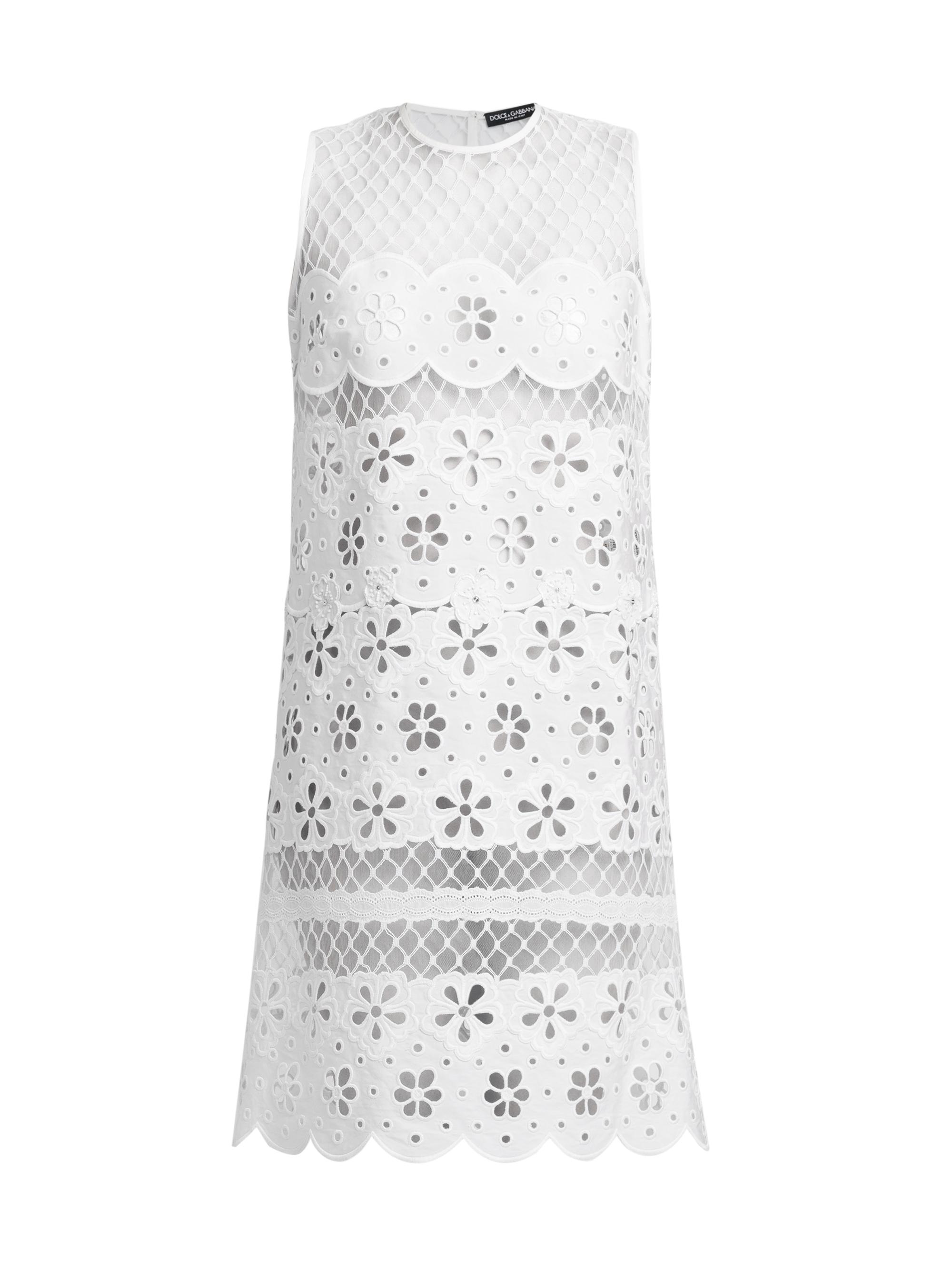 Dolce & Gabbana Women's Floral-Embroidered Cotton-Blend Dress - Bianco Ottico