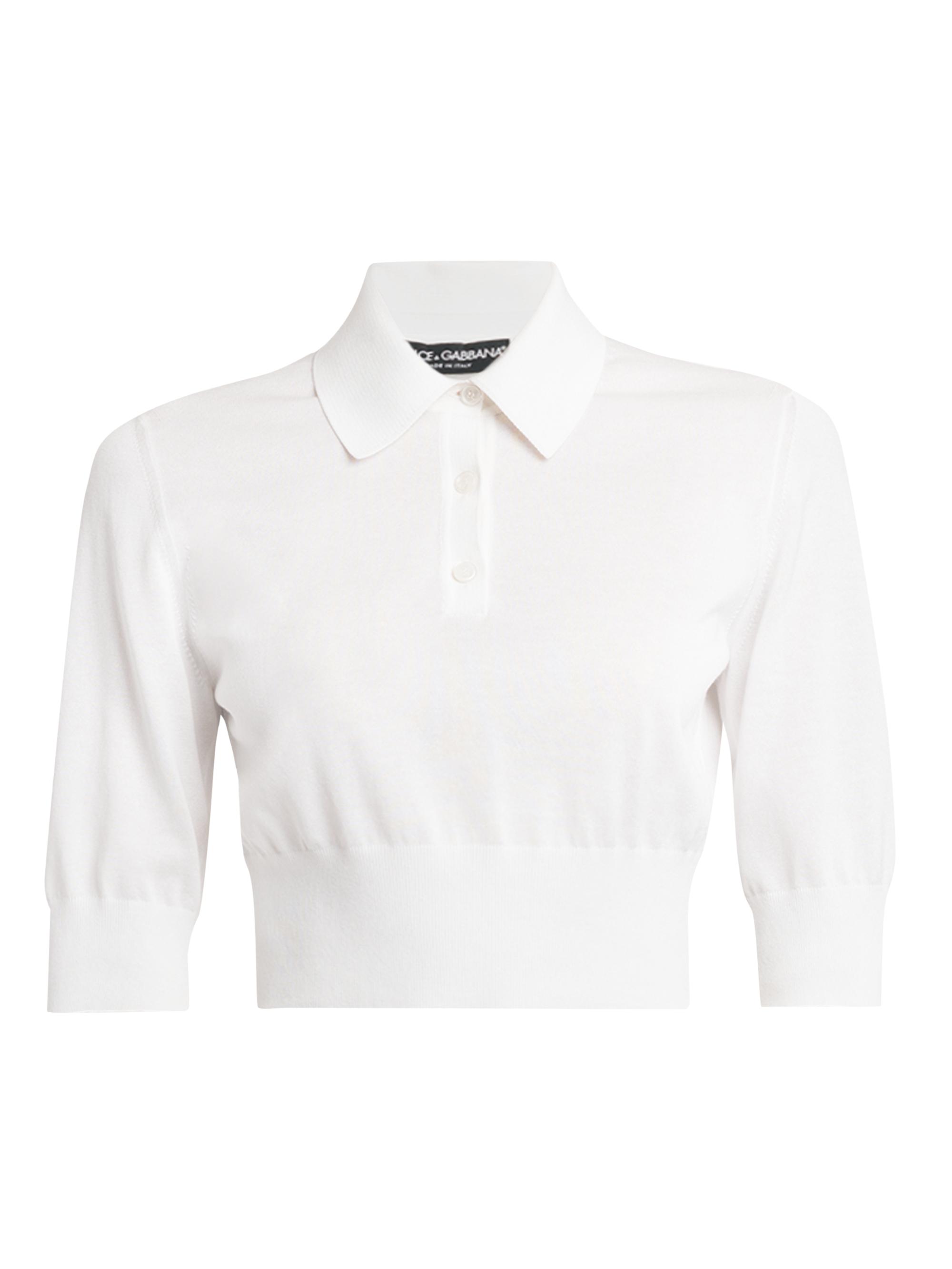Dolce & Gabbana Women's Cotton-Blend Knit Polo Shirt - Bianco Naturale