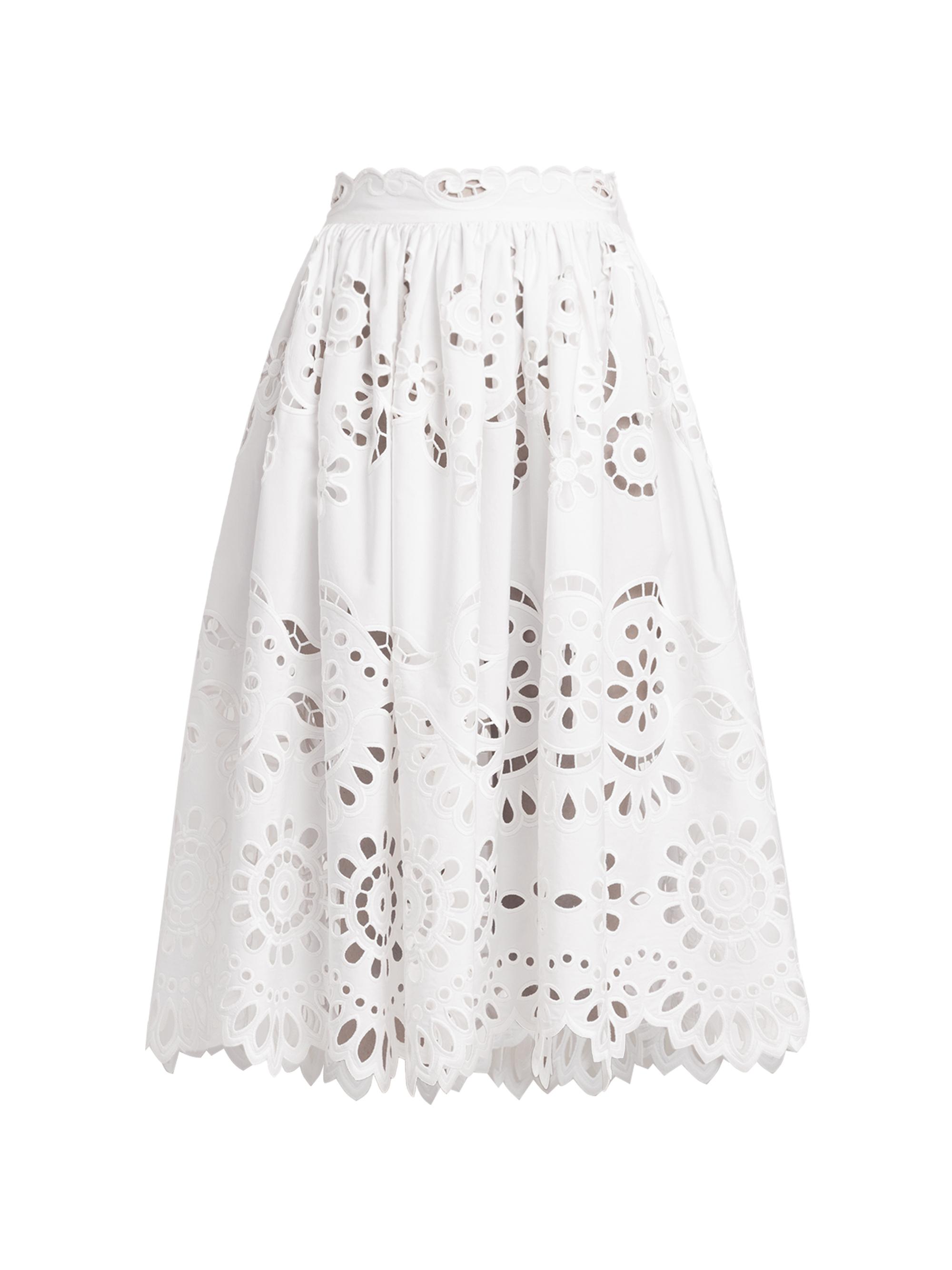 Dolce & Gabbana Women's Floral Eyelet Midi-Skirt - Bianco Ottico