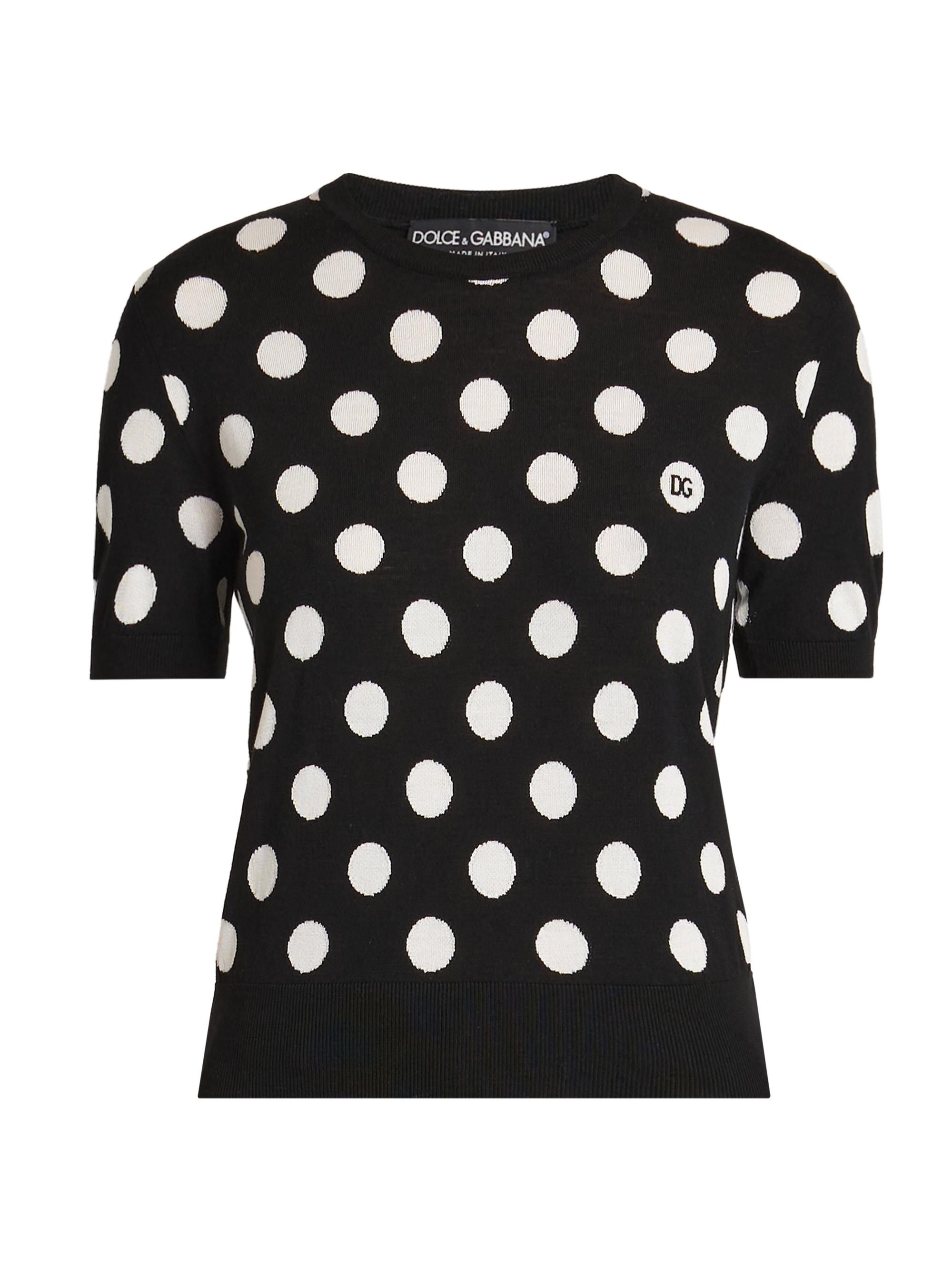 Dolce & Gabbana Women's Polka-Dot Wool & Silk-Blend Top - Nero Bianco