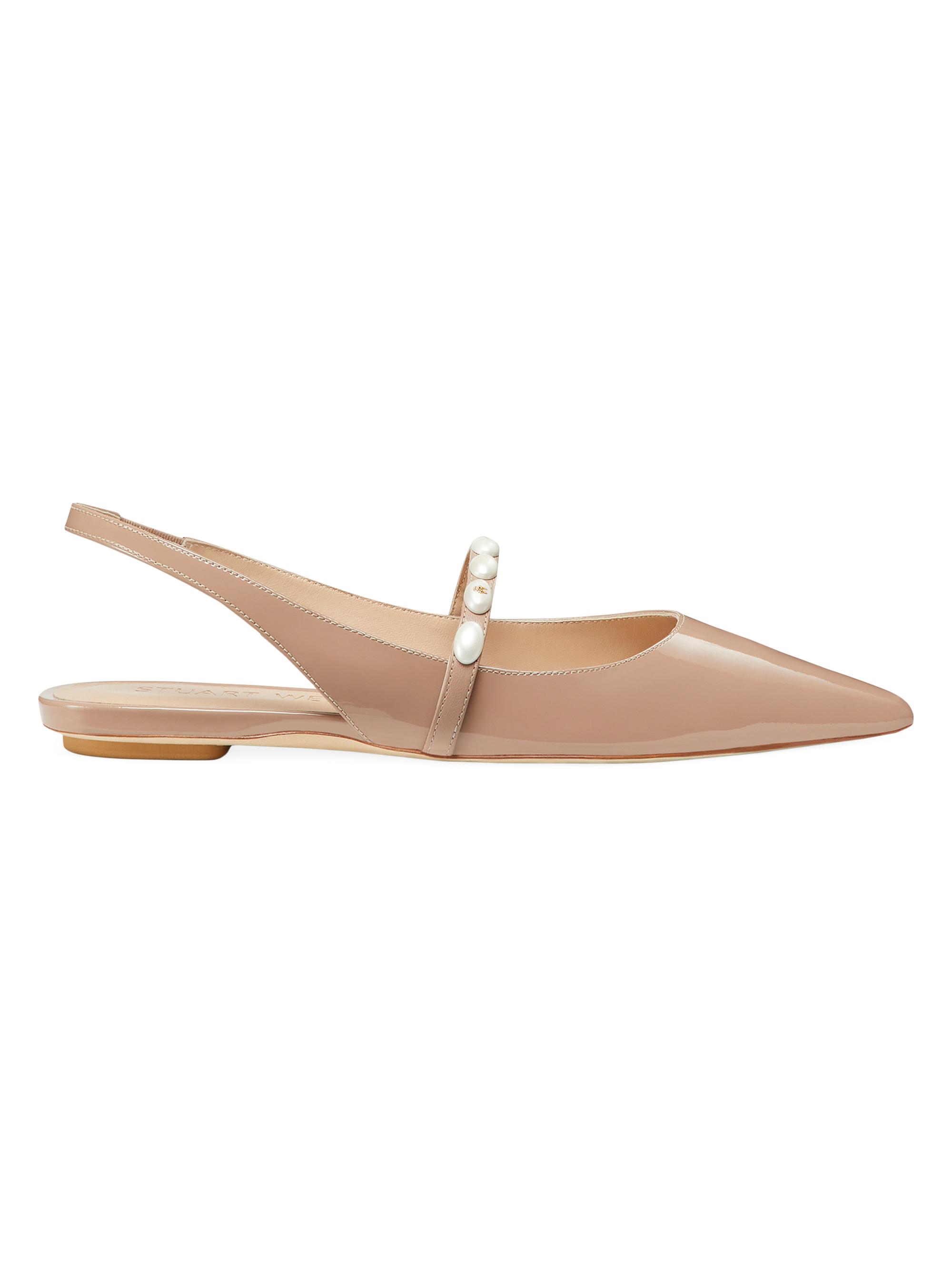Stuart Weitzman Women's Emilia Pearlita Patent Leather Slingback Flats - Fawn