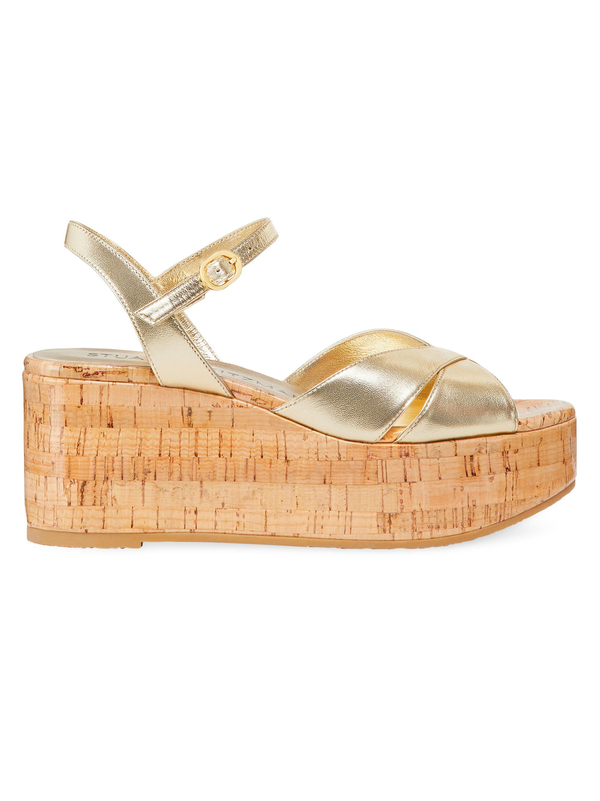 Stuart Weitzman Women's Carmen Metallic Cork Wedge Sandals - Light Gold