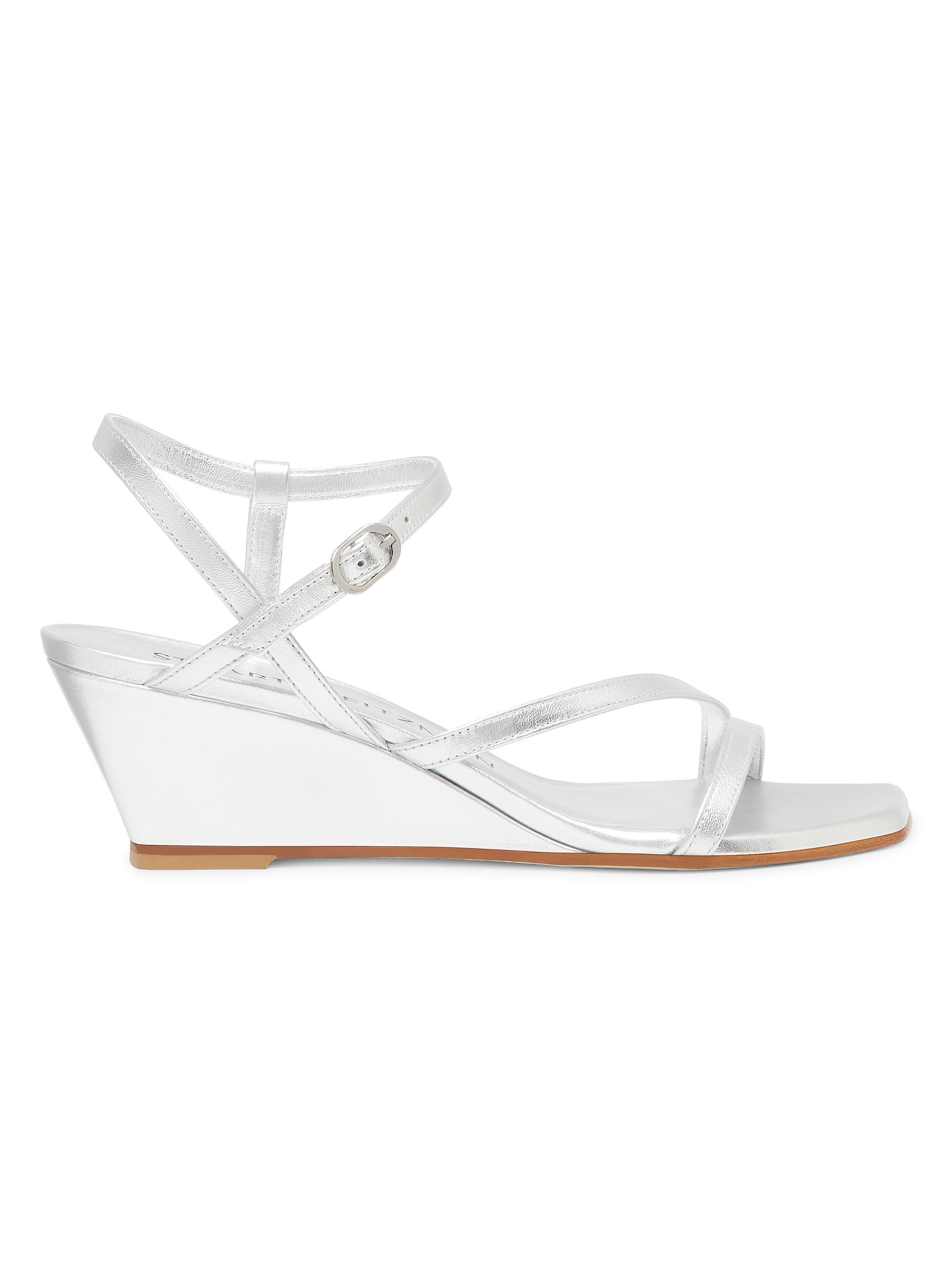 Stuart Weitzman Women's Oasis 50MM Metallic-Leather Wedge Sandals - Silver